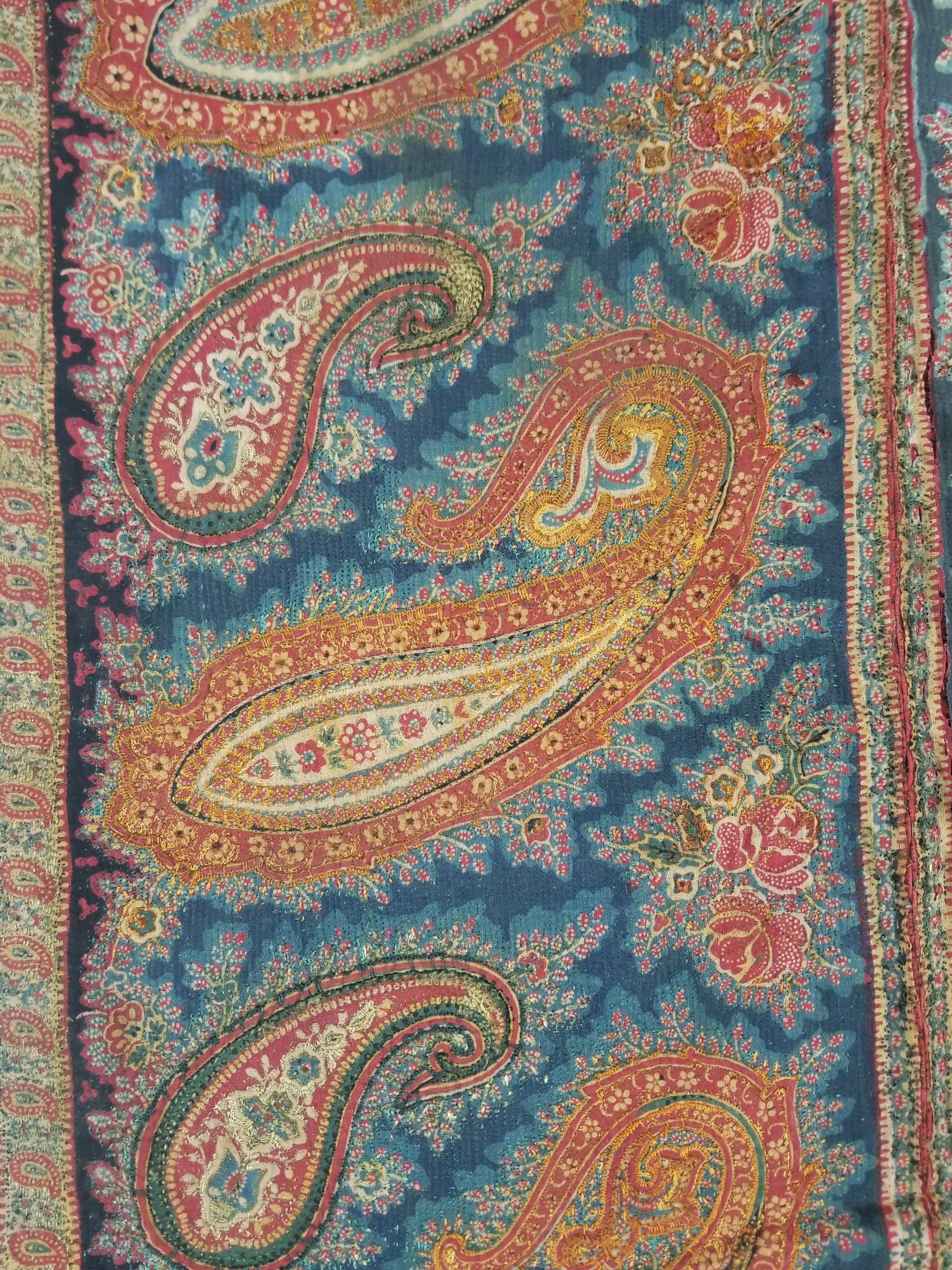 Vintage French Kashmiri Inspired Paisley Woven Wool Textile 106x55cm