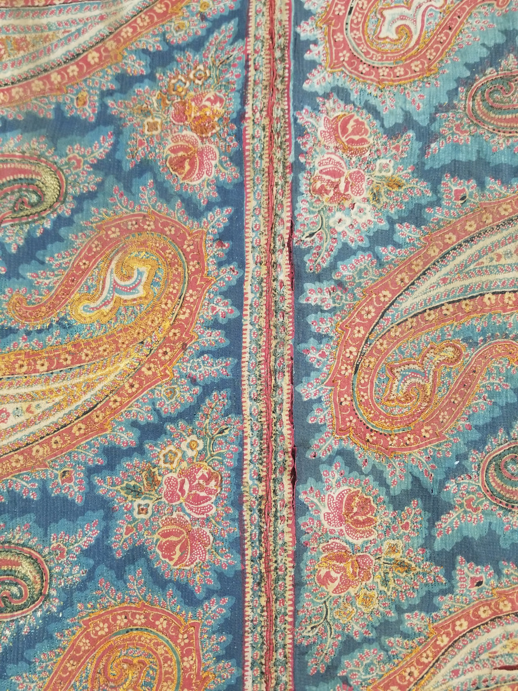 Vintage French Kashmiri Inspired Paisley Woven Wool Textile 106x55cm