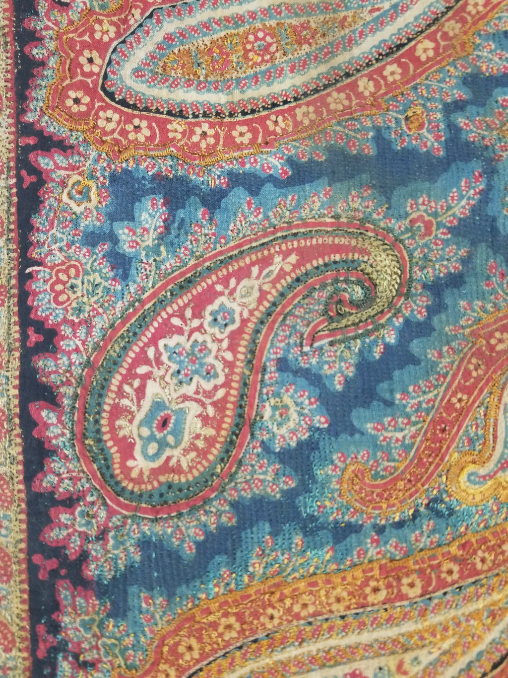 Vintage French Kashmiri Inspired Paisley Woven Wool Textile 106x55cm