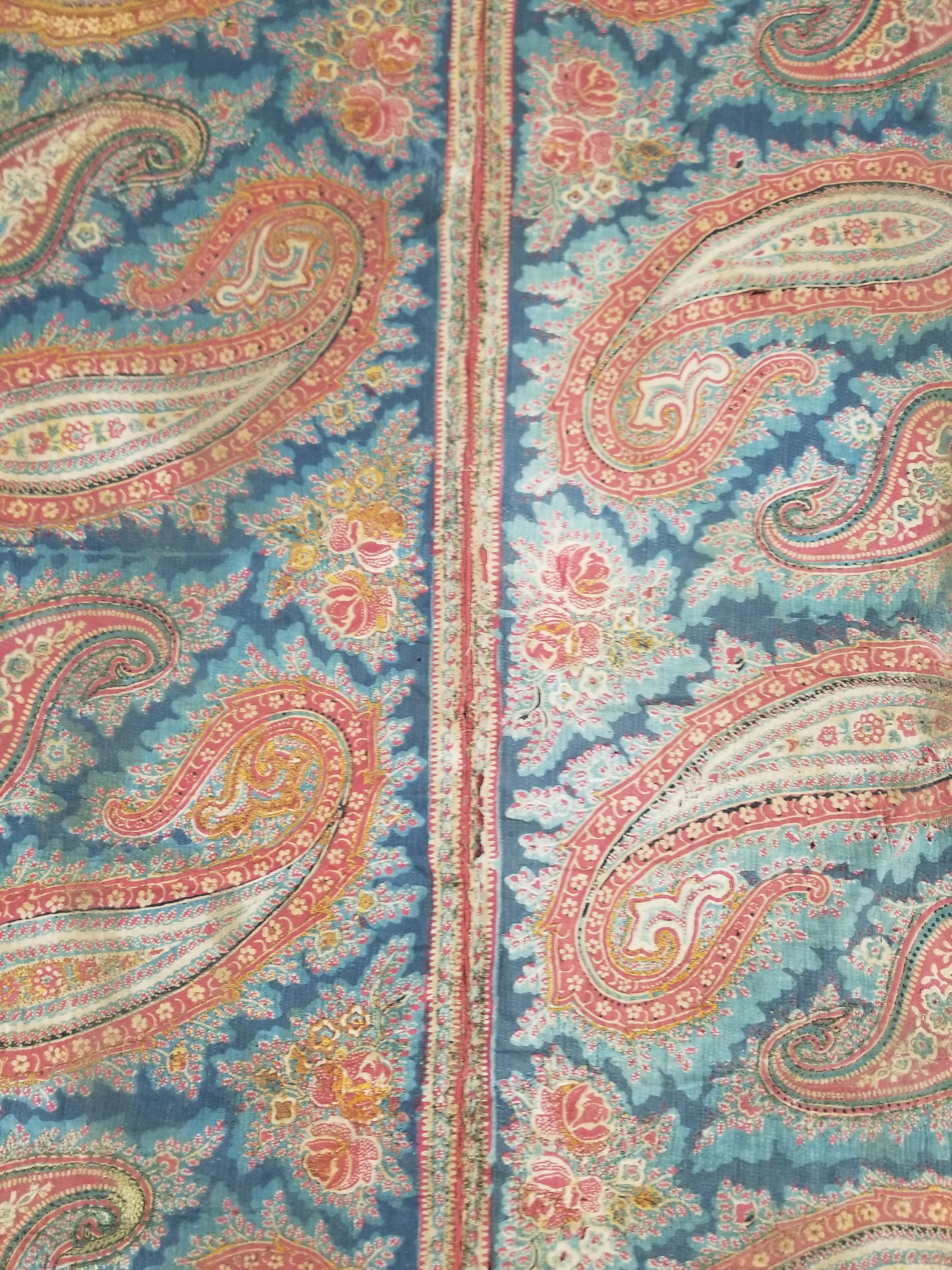 Vintage French Kashmiri Inspired Paisley Woven Wool Textile 106x55cm