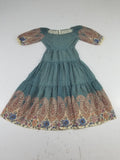 Vintage European Block Print Paisley & Floral Maxi Dress