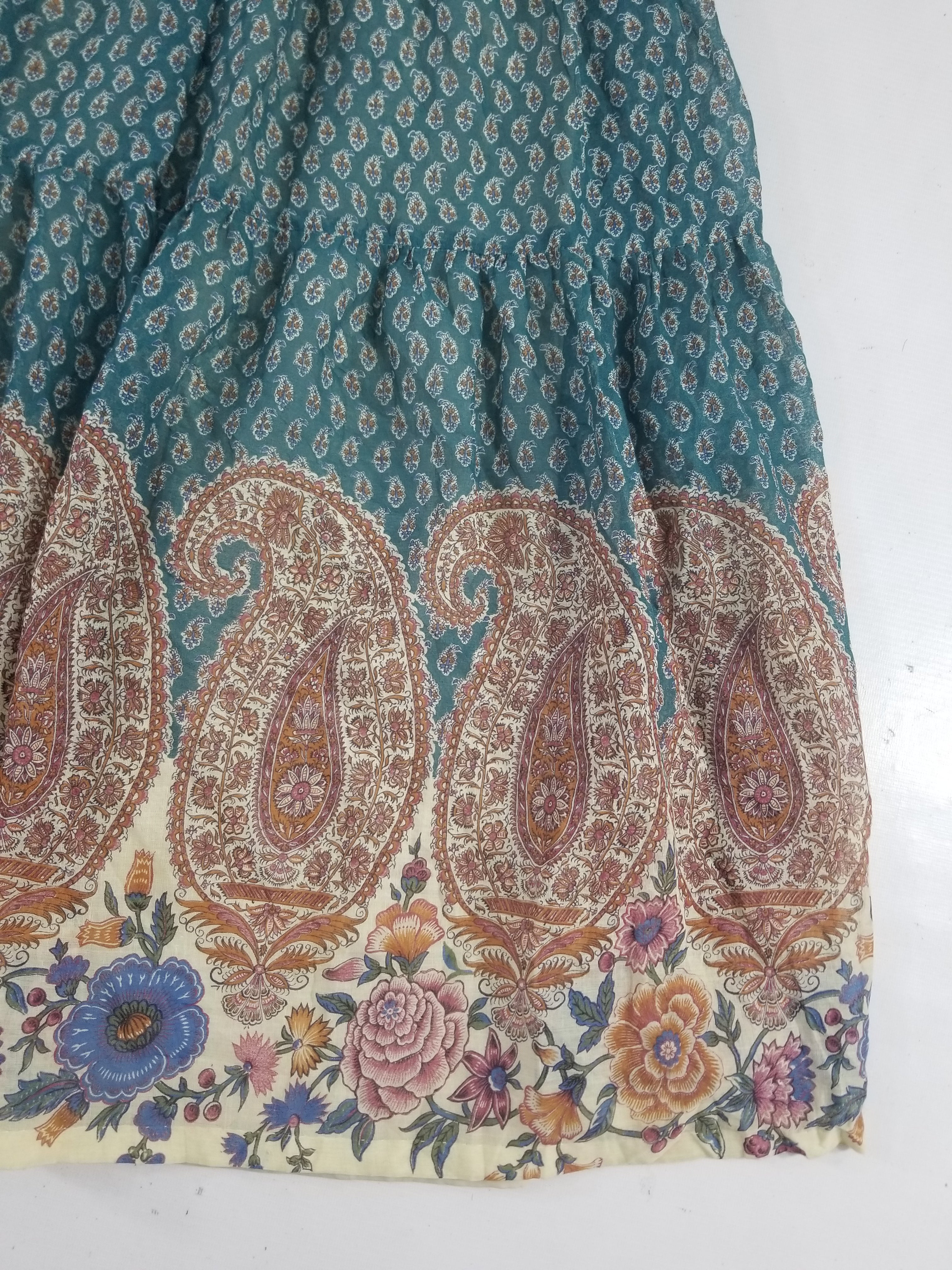 Vintage European Block Print Paisley & Floral Maxi Dress