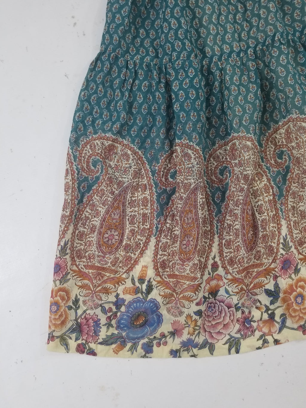 Vintage European Block Print Paisley & Floral Maxi Dress