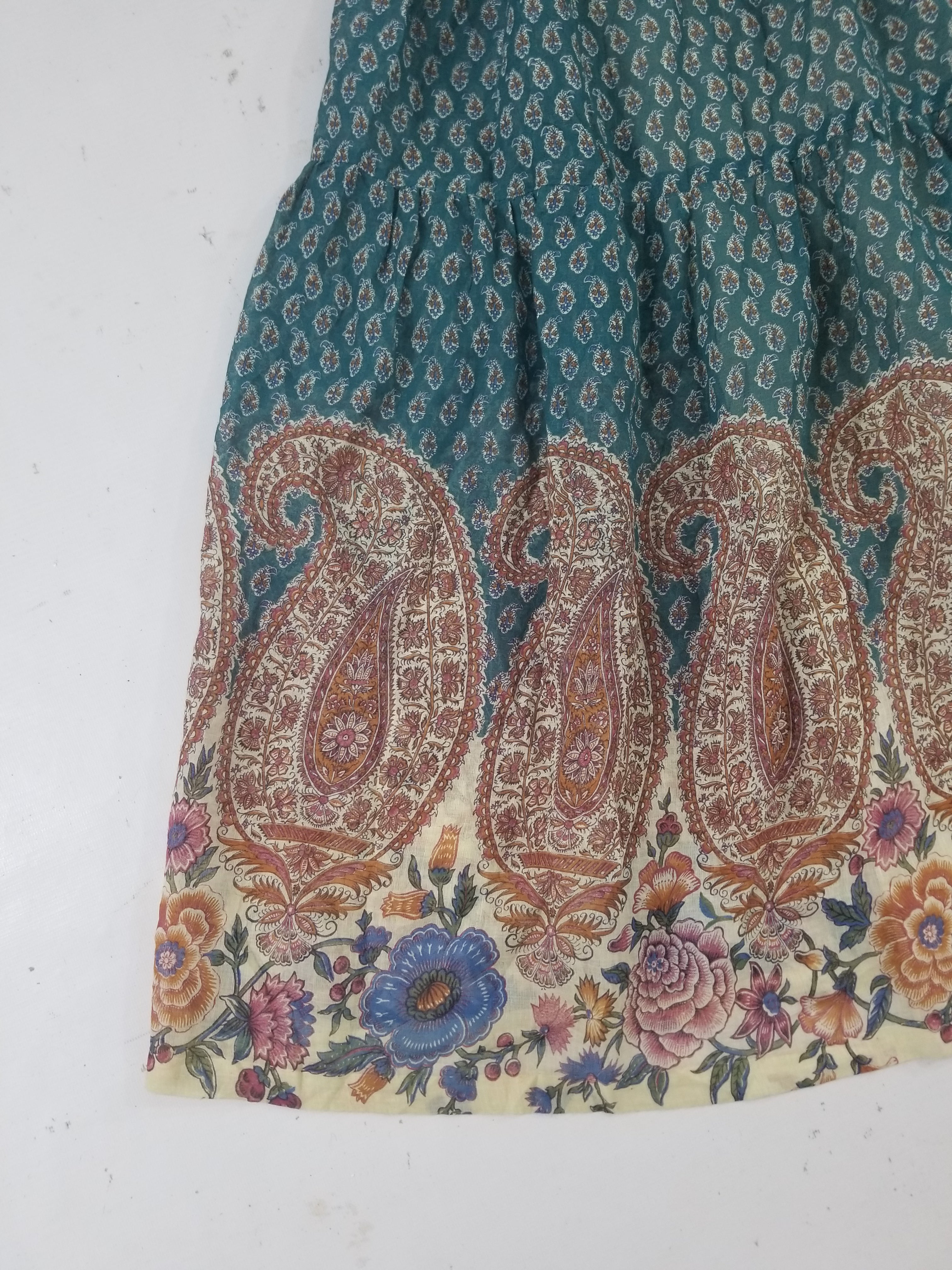 Vintage European Block Print Paisley & Floral Maxi Dress