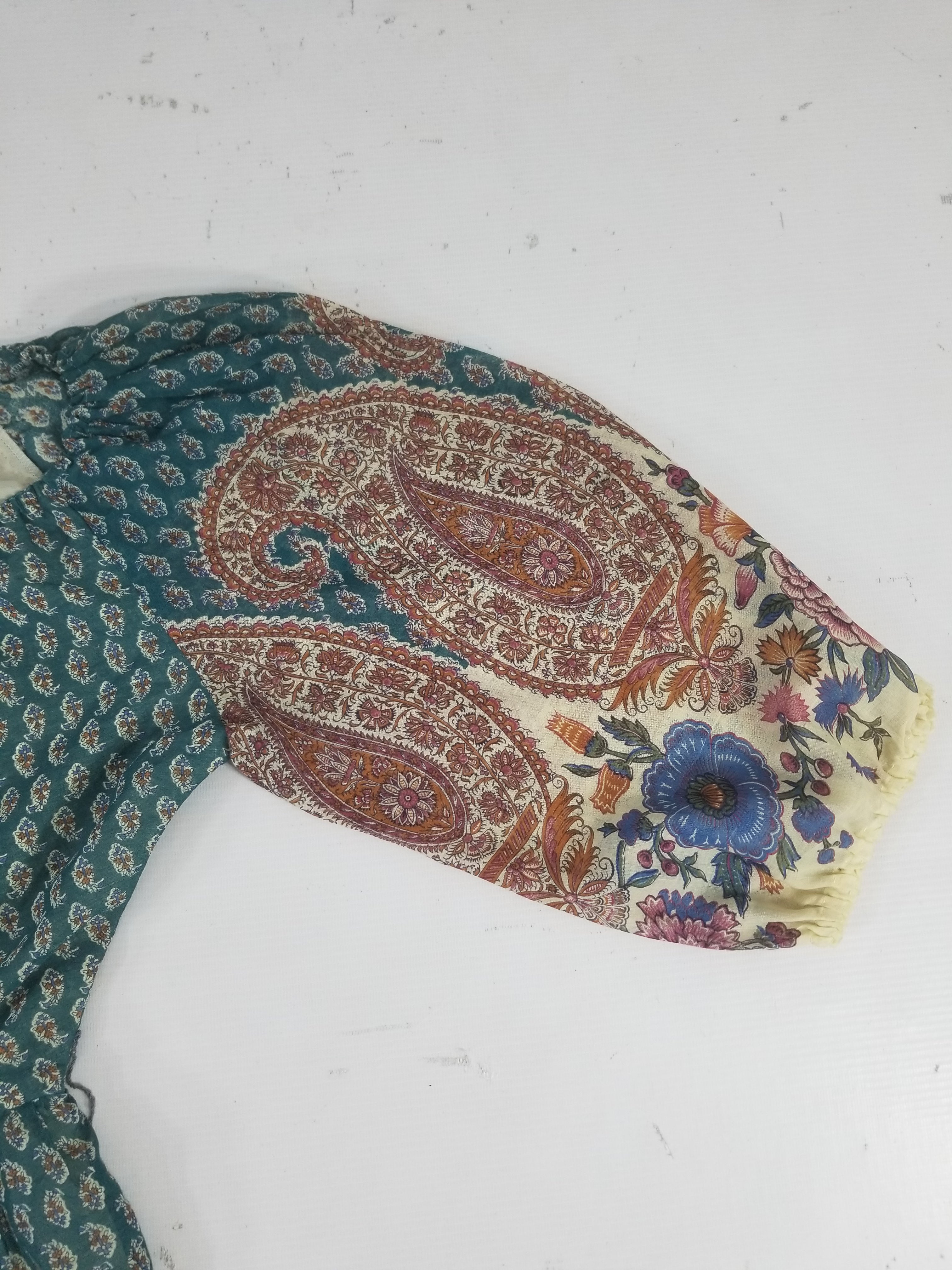Vintage European Block Print Paisley & Floral Maxi Dress