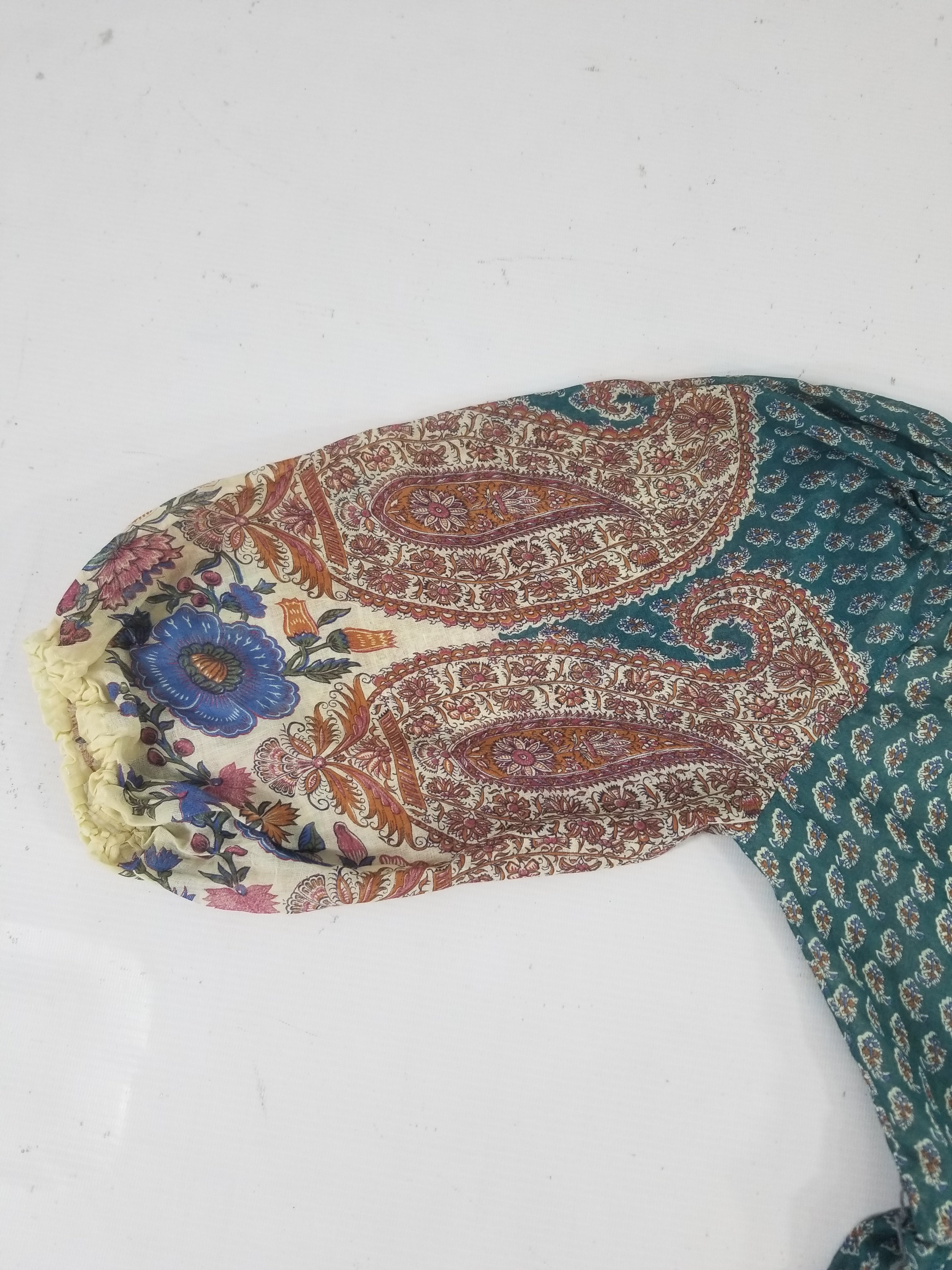 Vintage European Block Print Paisley & Floral Maxi Dress