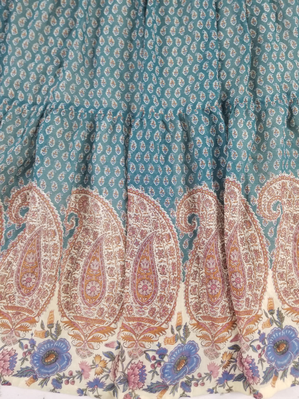 Vintage European Block Print Paisley & Floral Maxi Dress