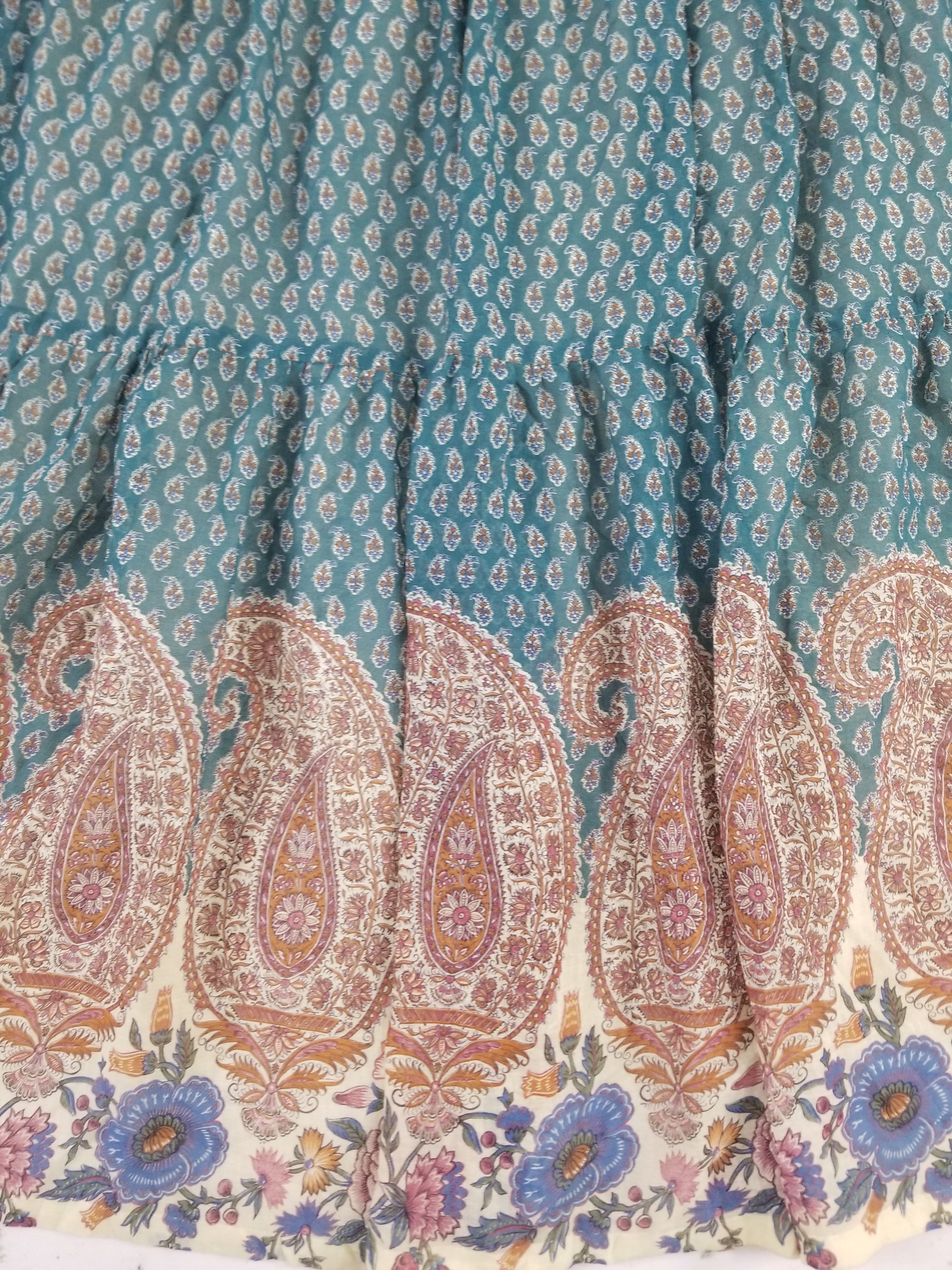 Vintage European Block Print Paisley & Floral Maxi Dress