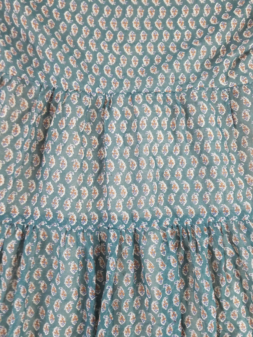 Vintage European Block Print Paisley & Floral Maxi Dress