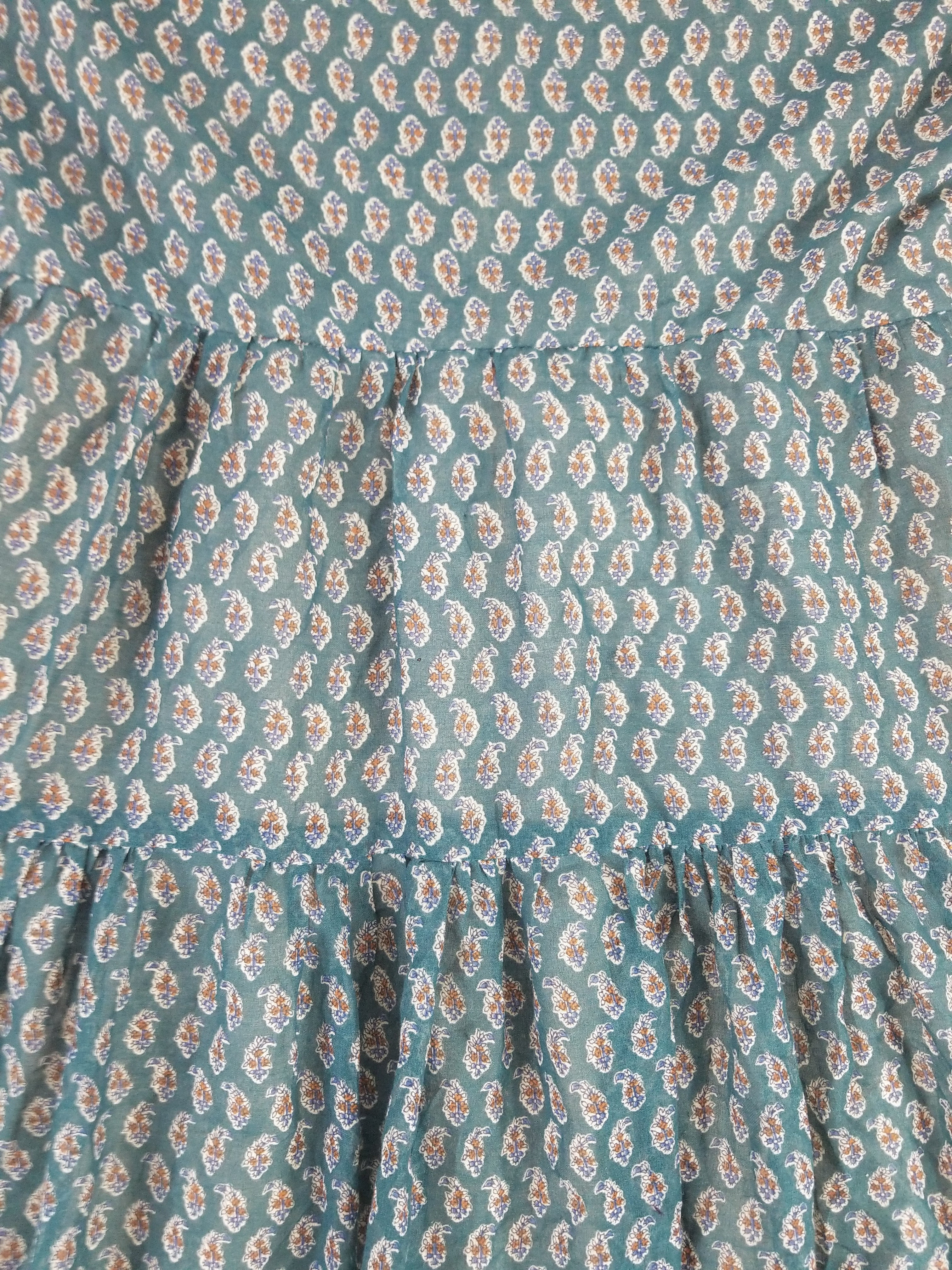 Vintage European Block Print Paisley & Floral Maxi Dress