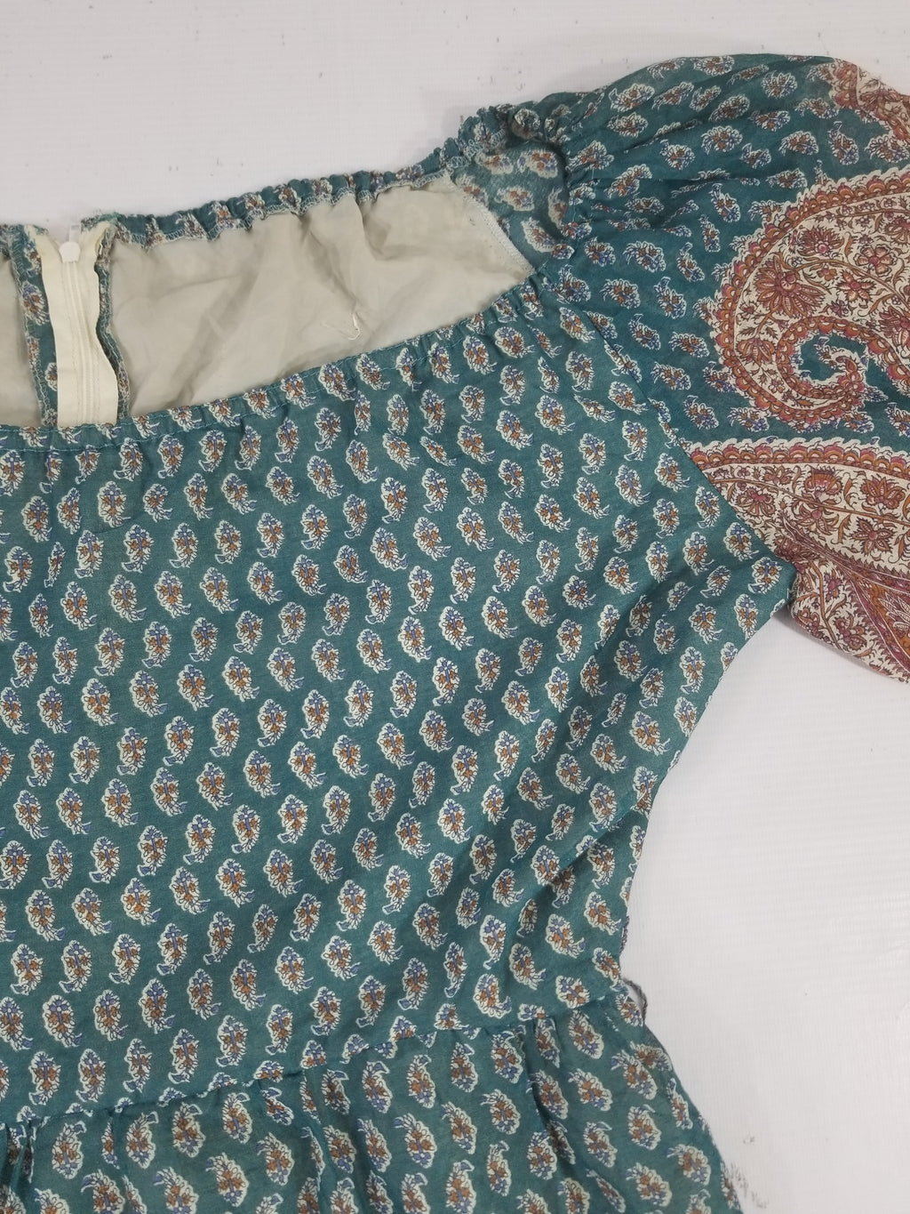 Vintage European Block Print Paisley & Floral Maxi Dress