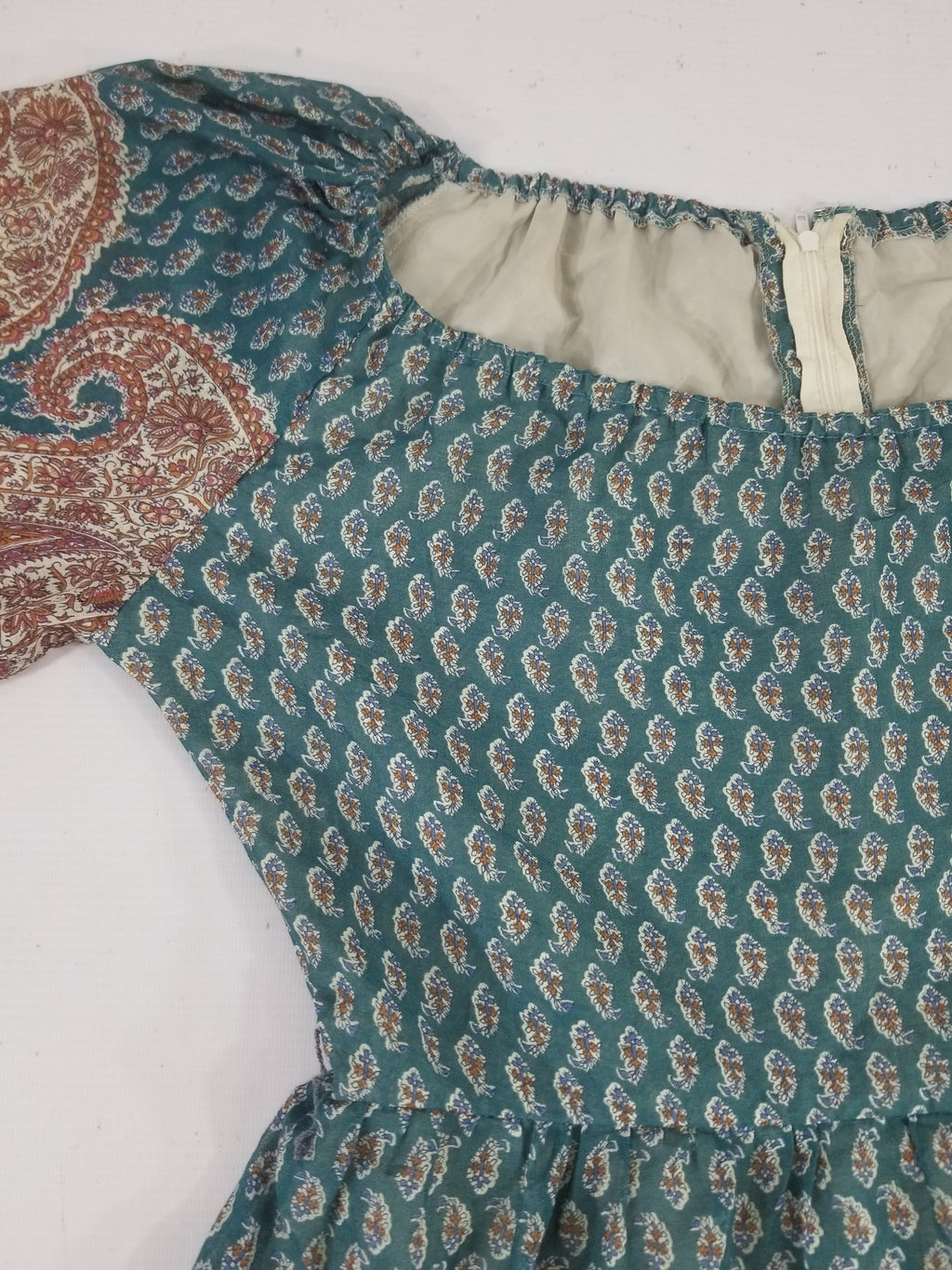 Vintage European Block Print Paisley & Floral Maxi Dress
