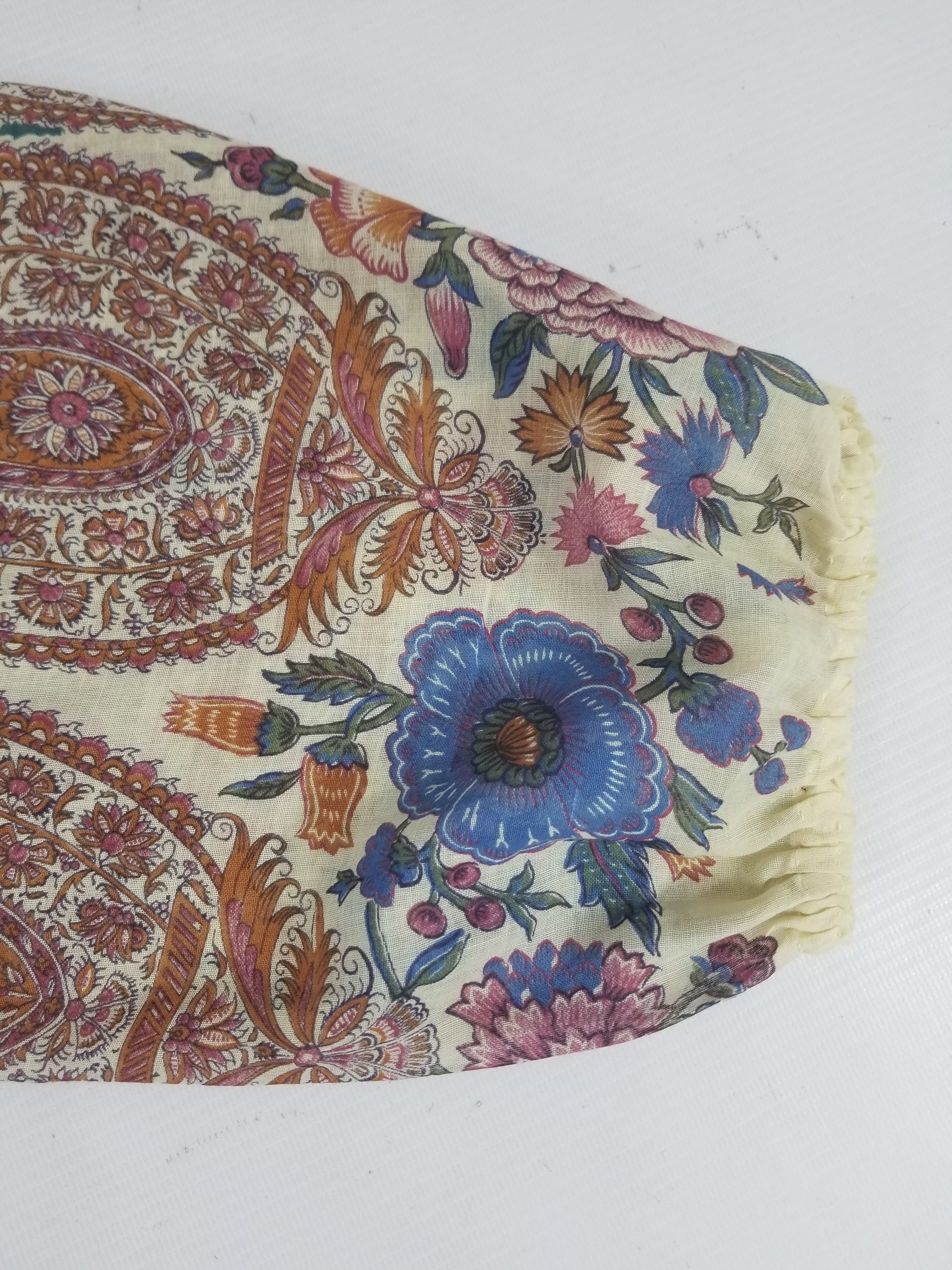 Vintage European Block Print Paisley & Floral Maxi Dress