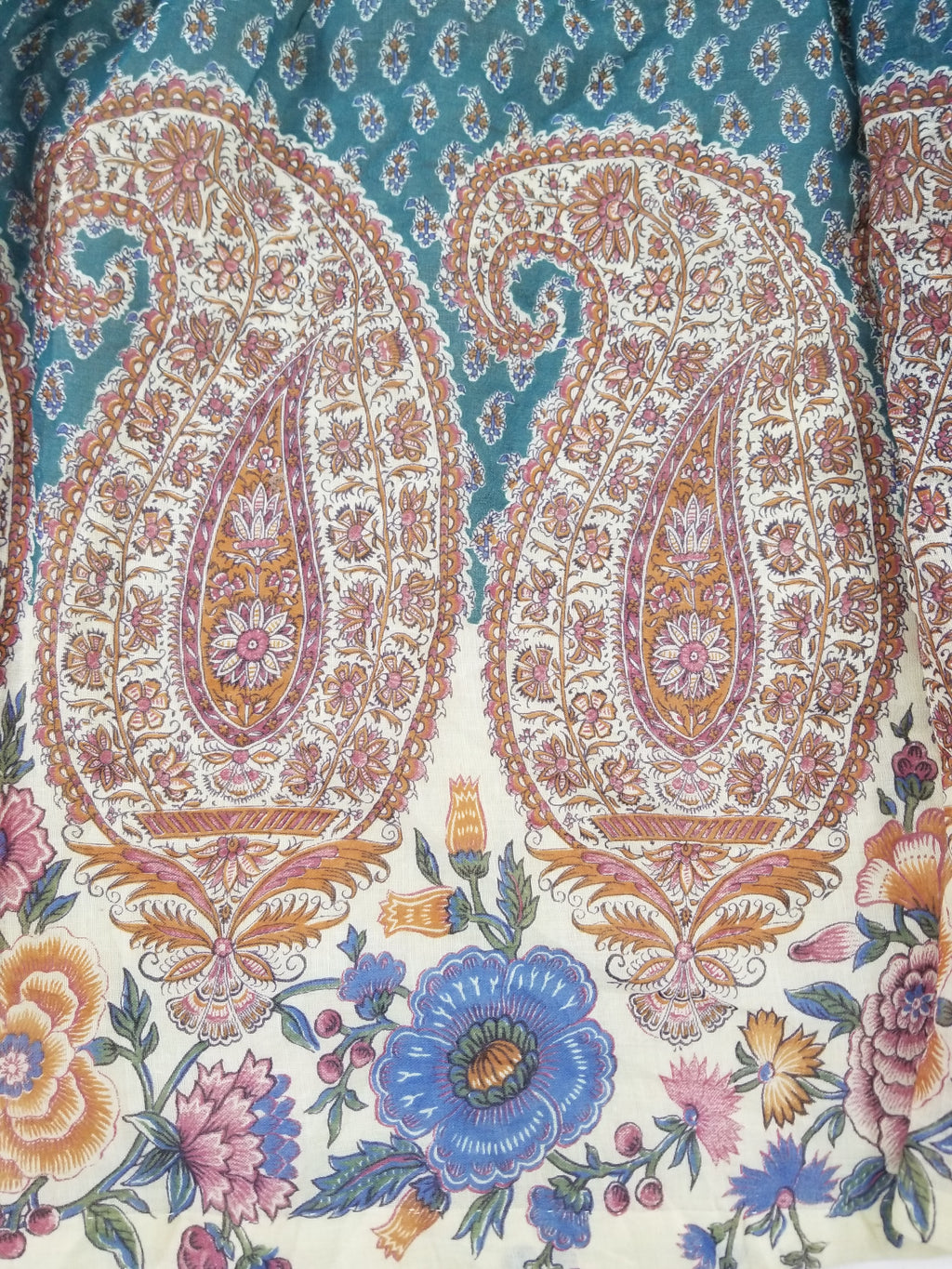 Vintage European Block Print Paisley & Floral Maxi Dress