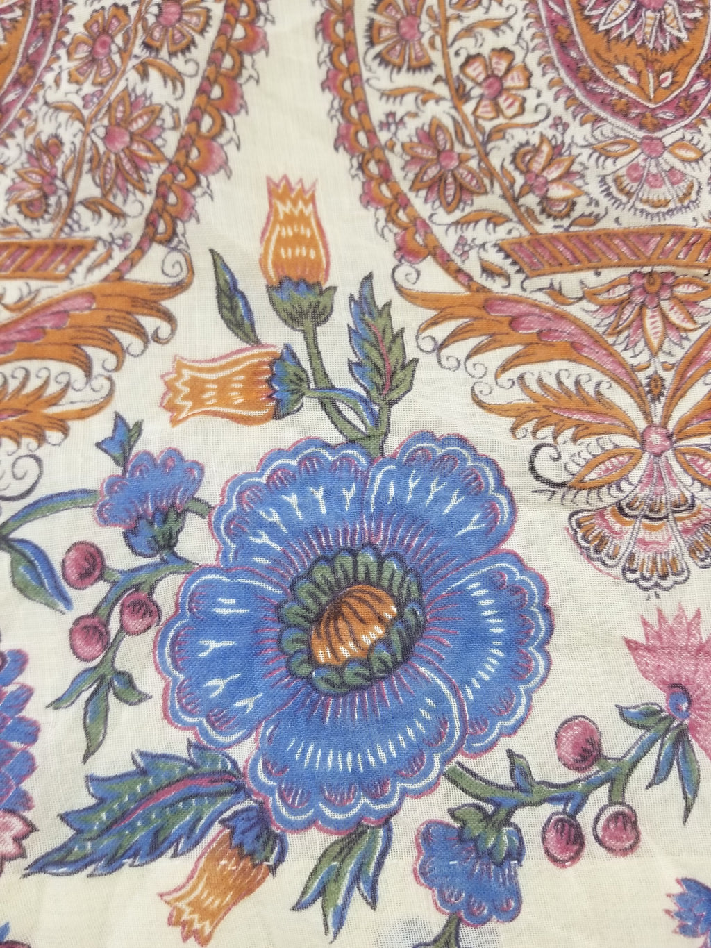 Vintage European Block Print Paisley & Floral Maxi Dress