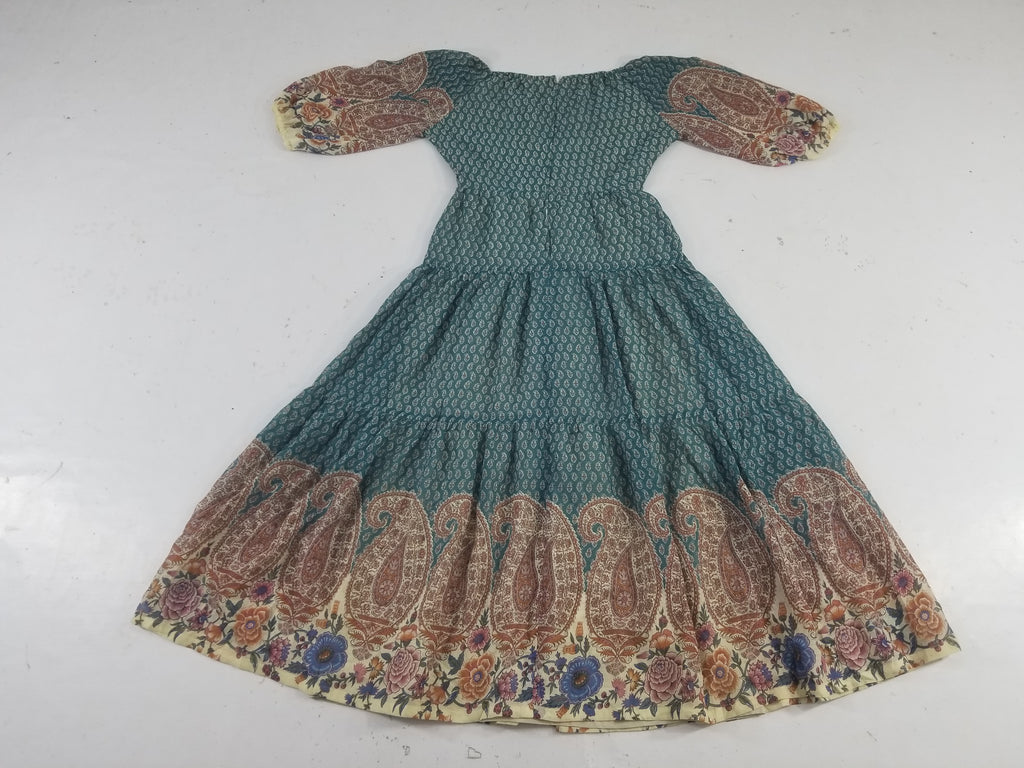 Vintage European Block Print Paisley & Floral Maxi Dress