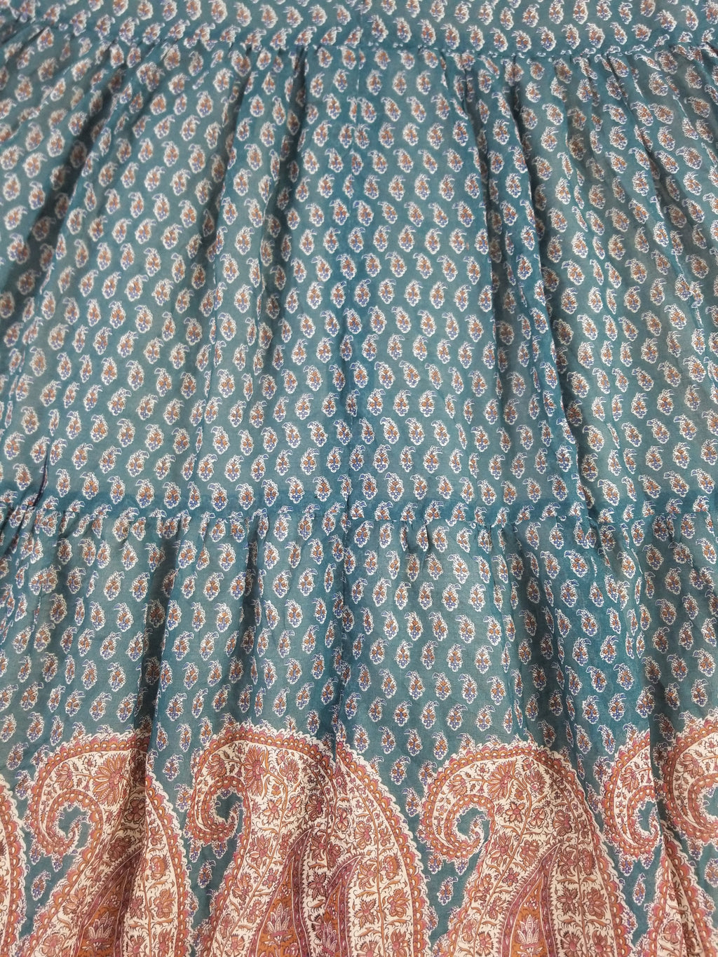 Vintage European Block Print Paisley & Floral Maxi Dress