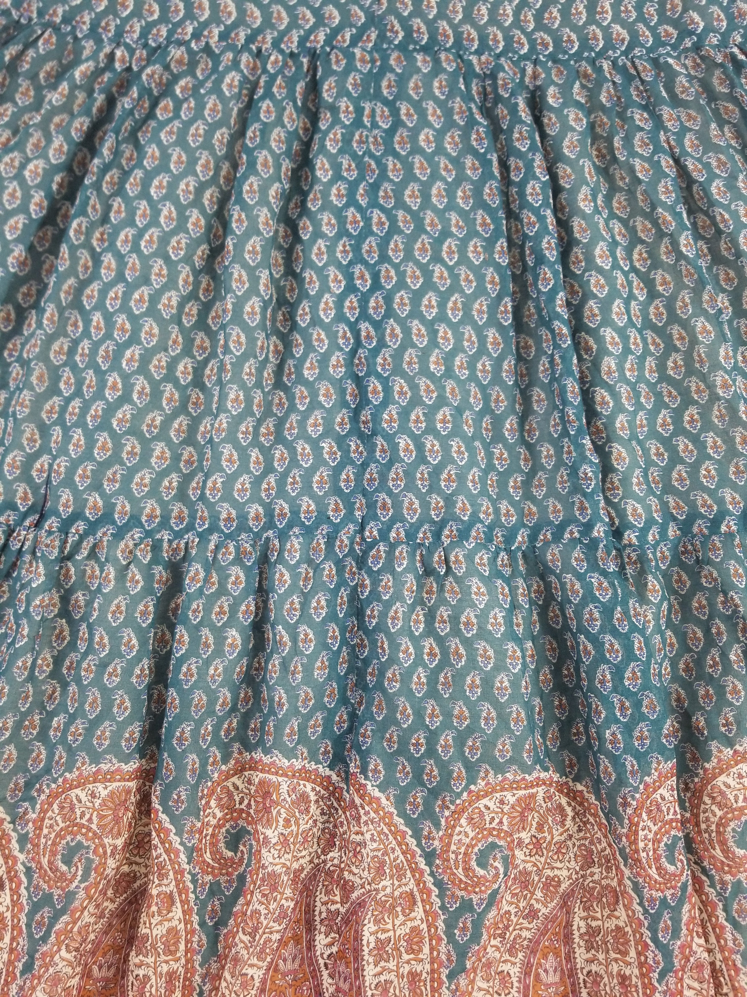 Vintage European Block Print Paisley & Floral Maxi Dress