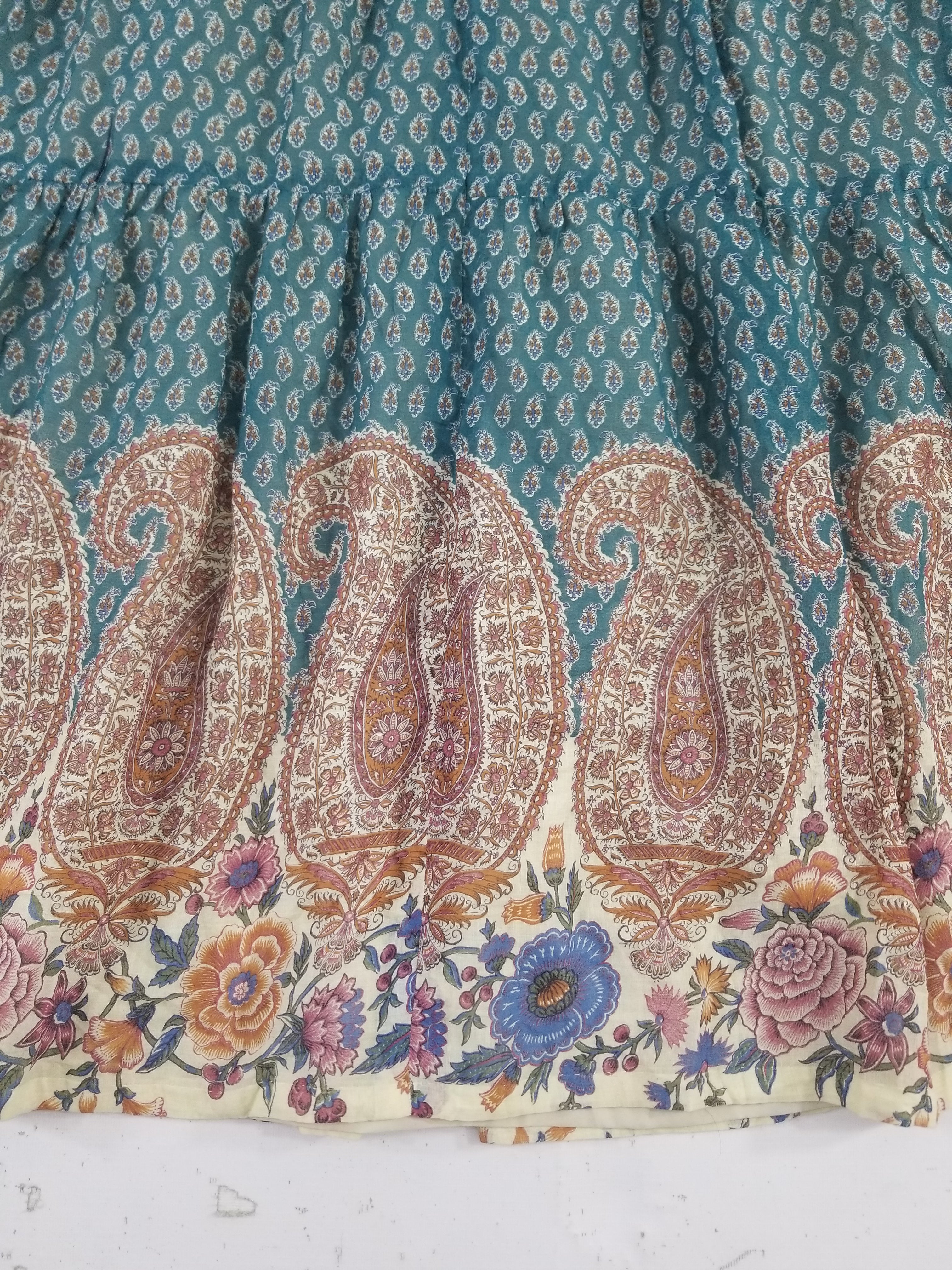 Vintage European Block Print Paisley & Floral Maxi Dress