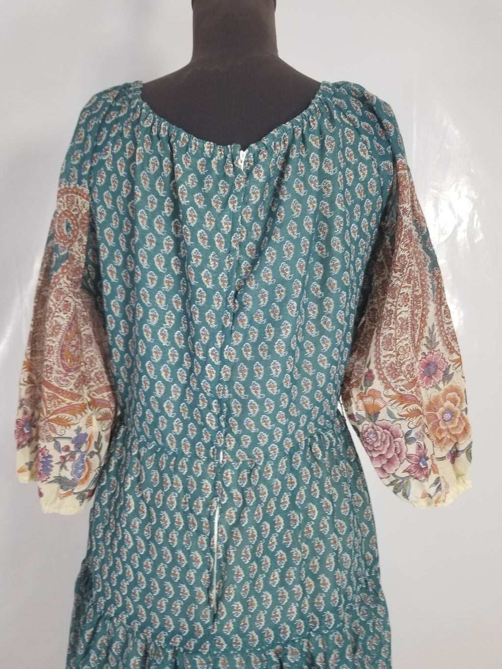 Vintage European Block Print Paisley & Floral Maxi Dress