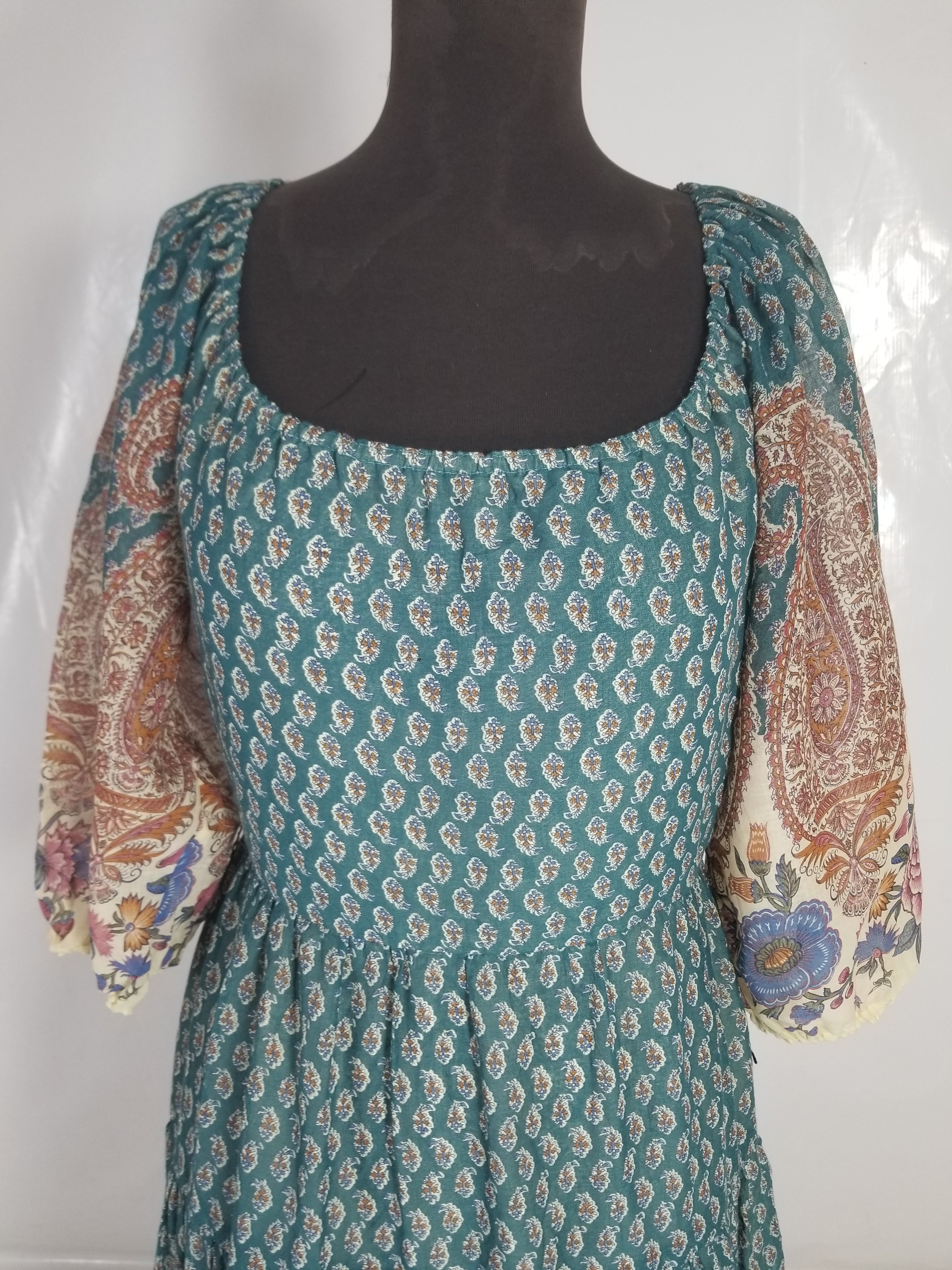 Vintage European Block Print Paisley & Floral Maxi Dress