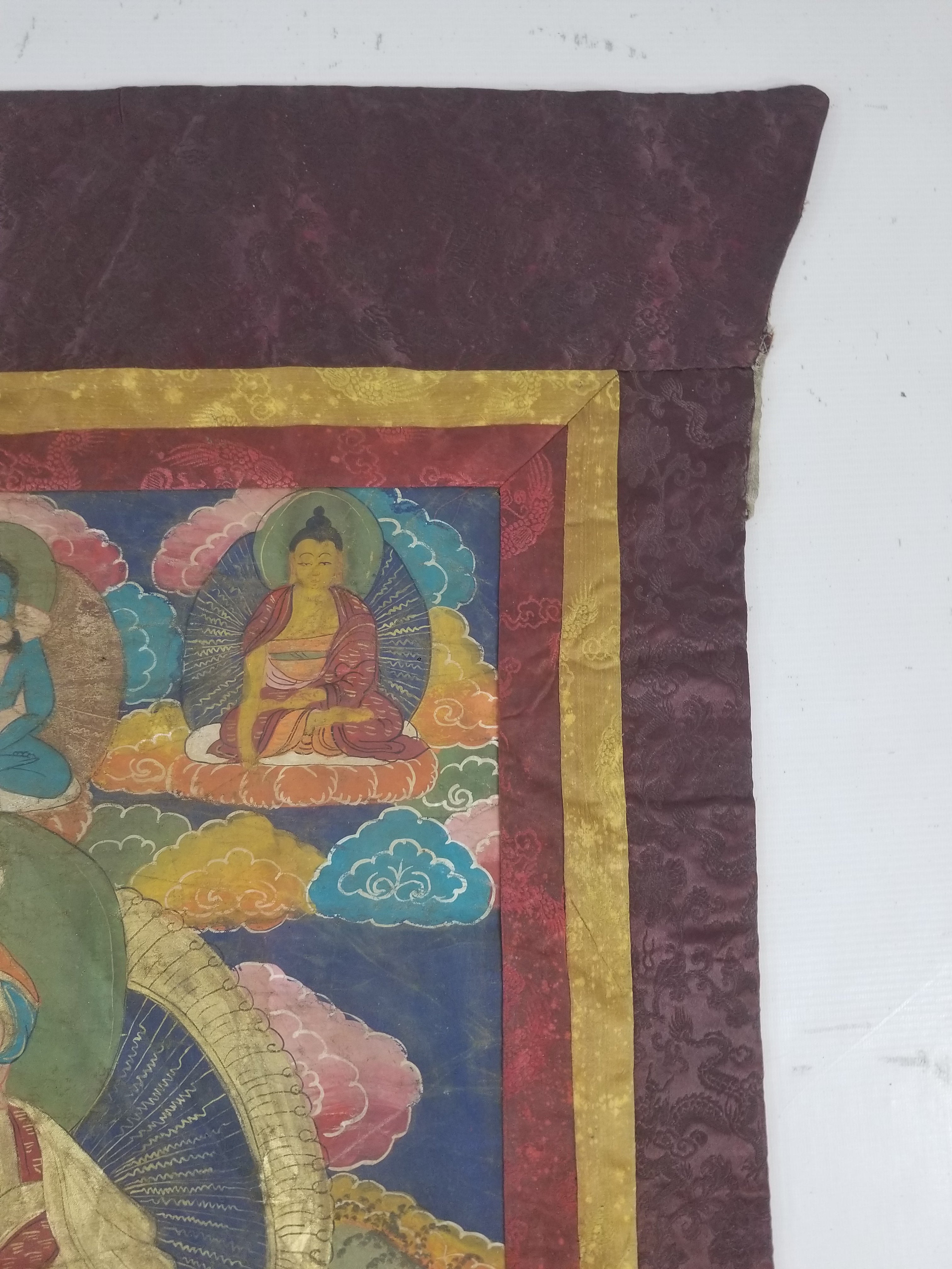 Antique Tibetan Hand Painted Buddhist Thangka Wall Hanging 111x69cm