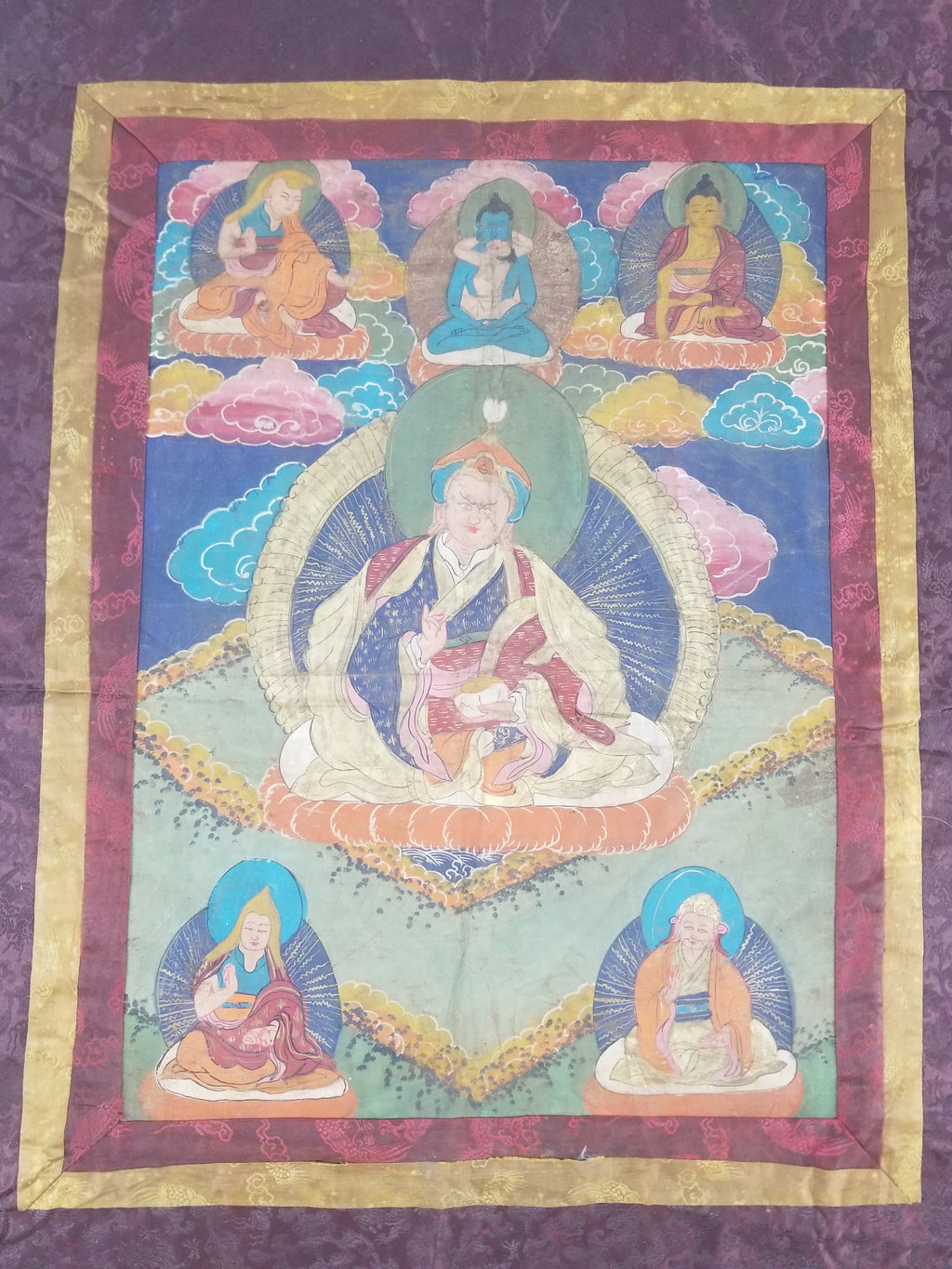 Antique Tibetan Hand Painted Buddhist Thangka Wall Hanging 111x69cm