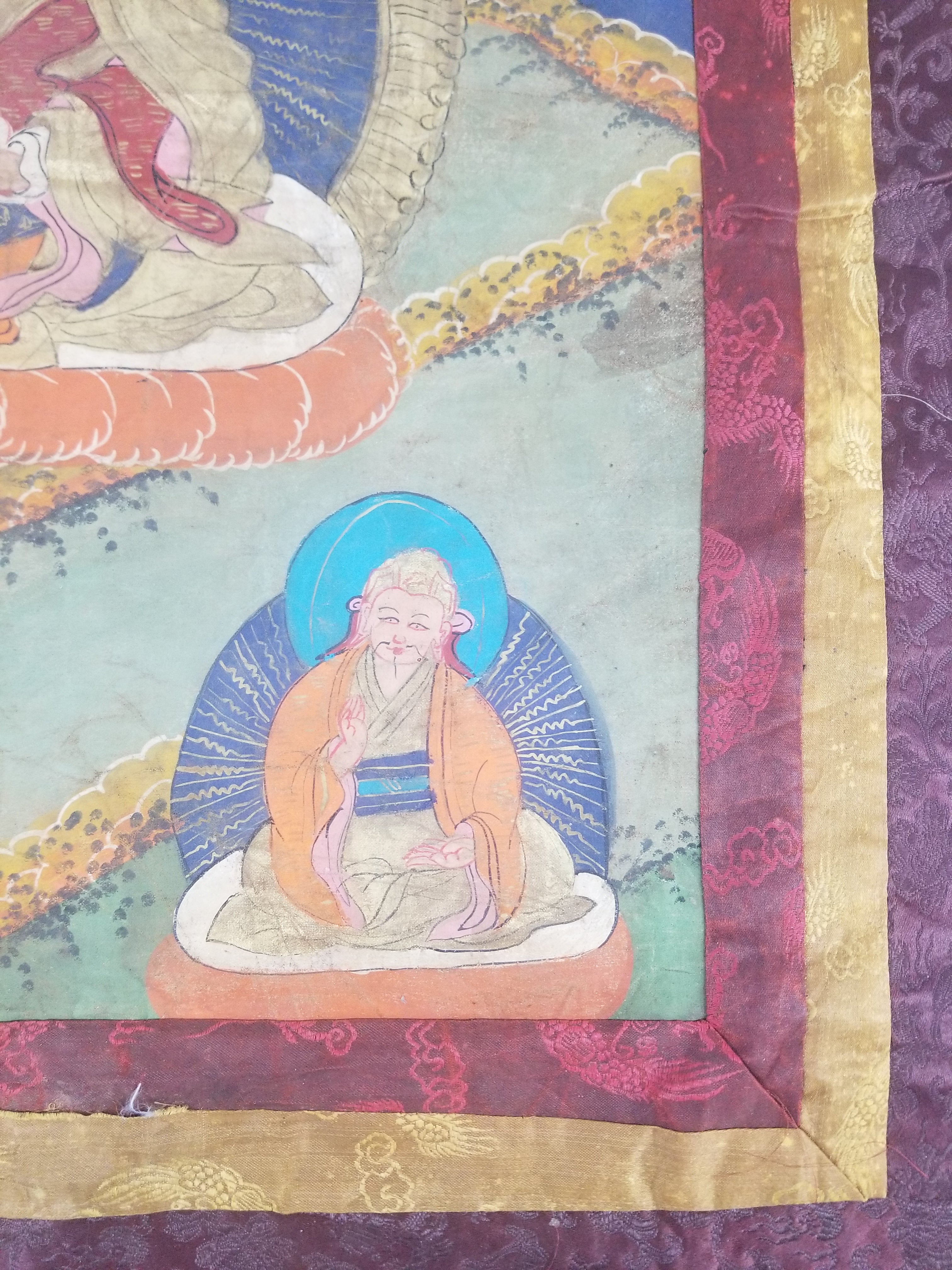 Antique Tibetan Hand Painted Buddhist Thangka Wall Hanging 111x69cm