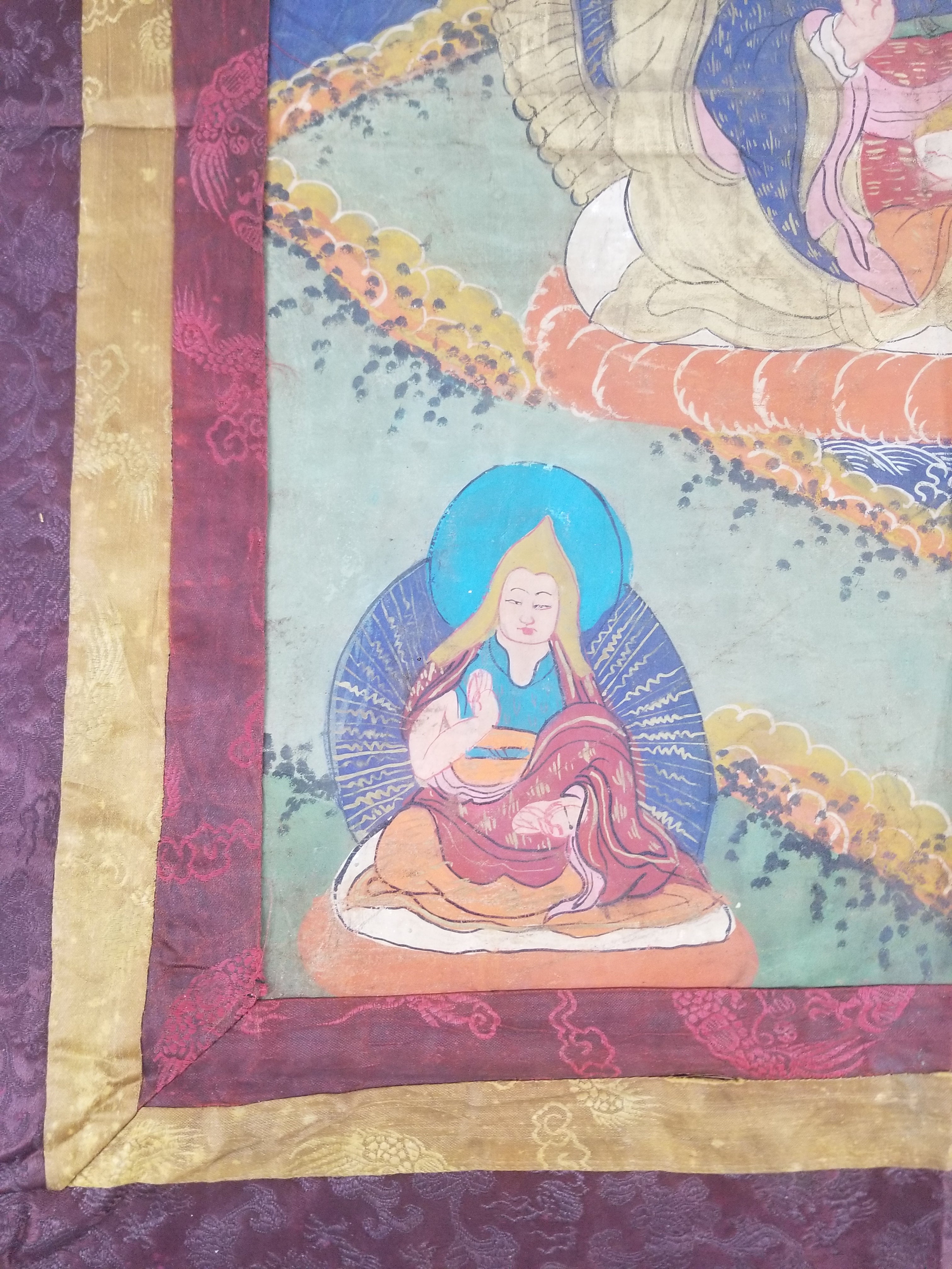 Antique Tibetan Hand Painted Buddhist Thangka Wall Hanging 111x69cm