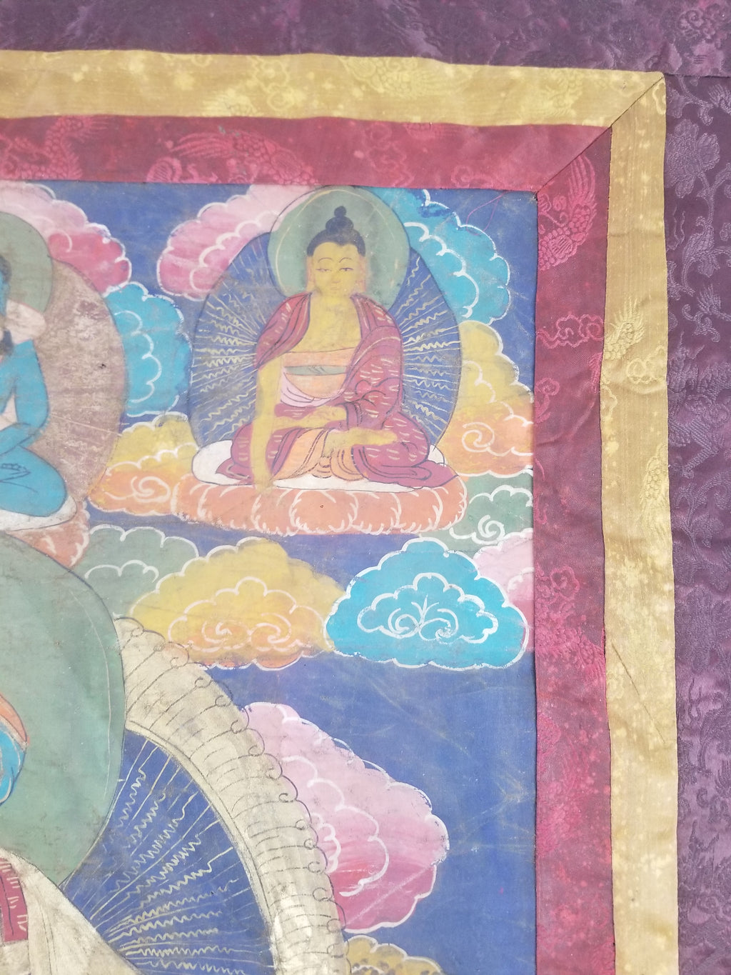 Antique Tibetan Hand Painted Buddhist Thangka Wall Hanging 111x69cm