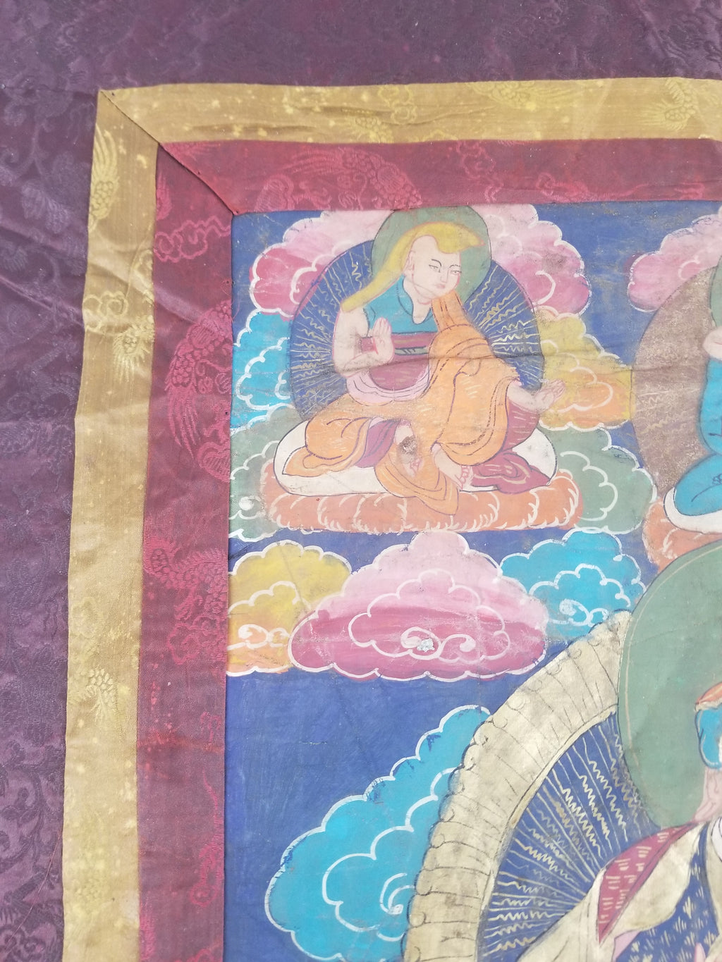 Antique Tibetan Hand Painted Buddhist Thangka Wall Hanging 111x69cm