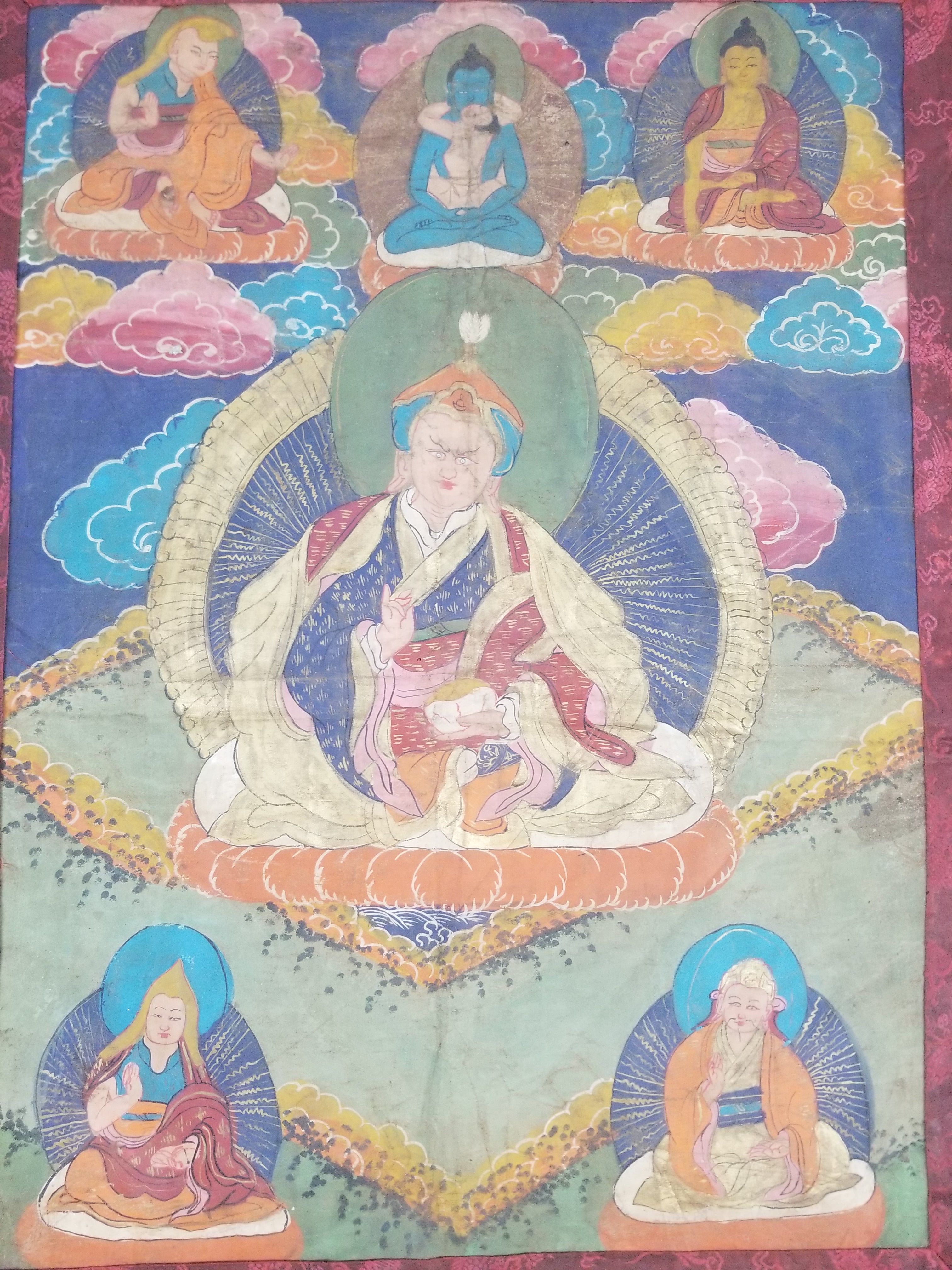 Antique Tibetan Hand Painted Buddhist Thangka Wall Hanging 111x69cm