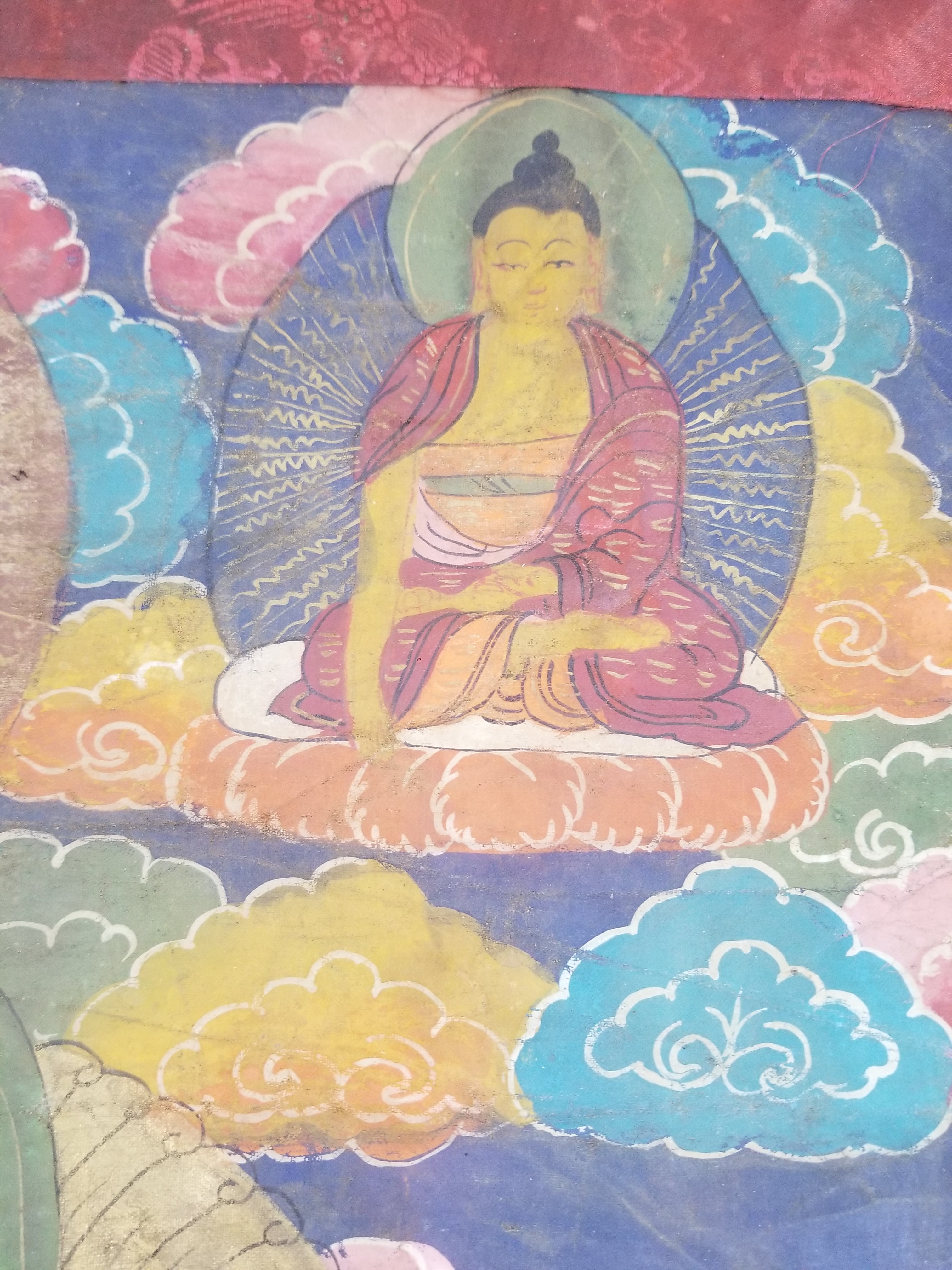 Antique Tibetan Hand Painted Buddhist Thangka Wall Hanging 111x69cm