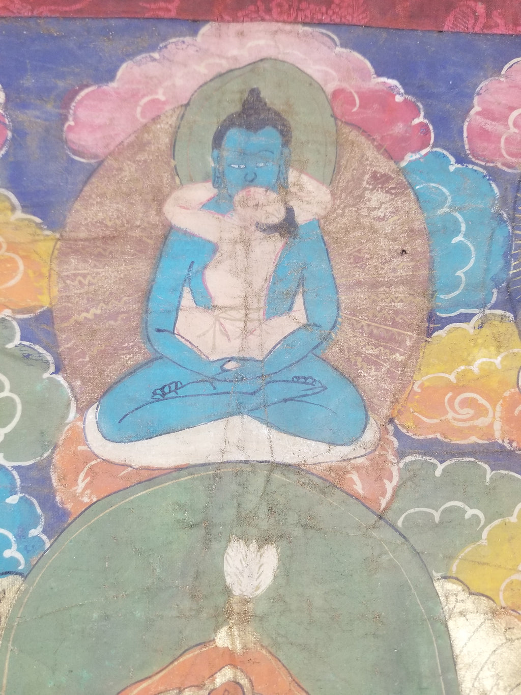 Antique Tibetan Hand Painted Buddhist Thangka Wall Hanging 111x69cm