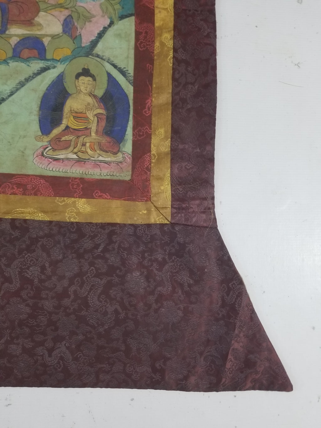 Vintage Tibetan Hand Painted Amitayus Thangka Wall Hanging 112x72cm