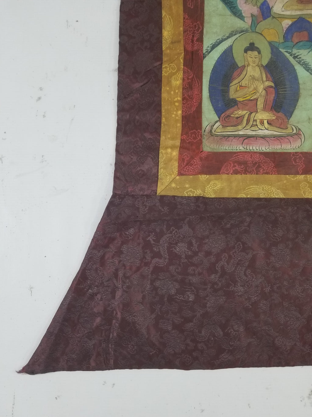 Vintage Tibetan Hand Painted Amitayus Thangka Wall Hanging 112x72cm