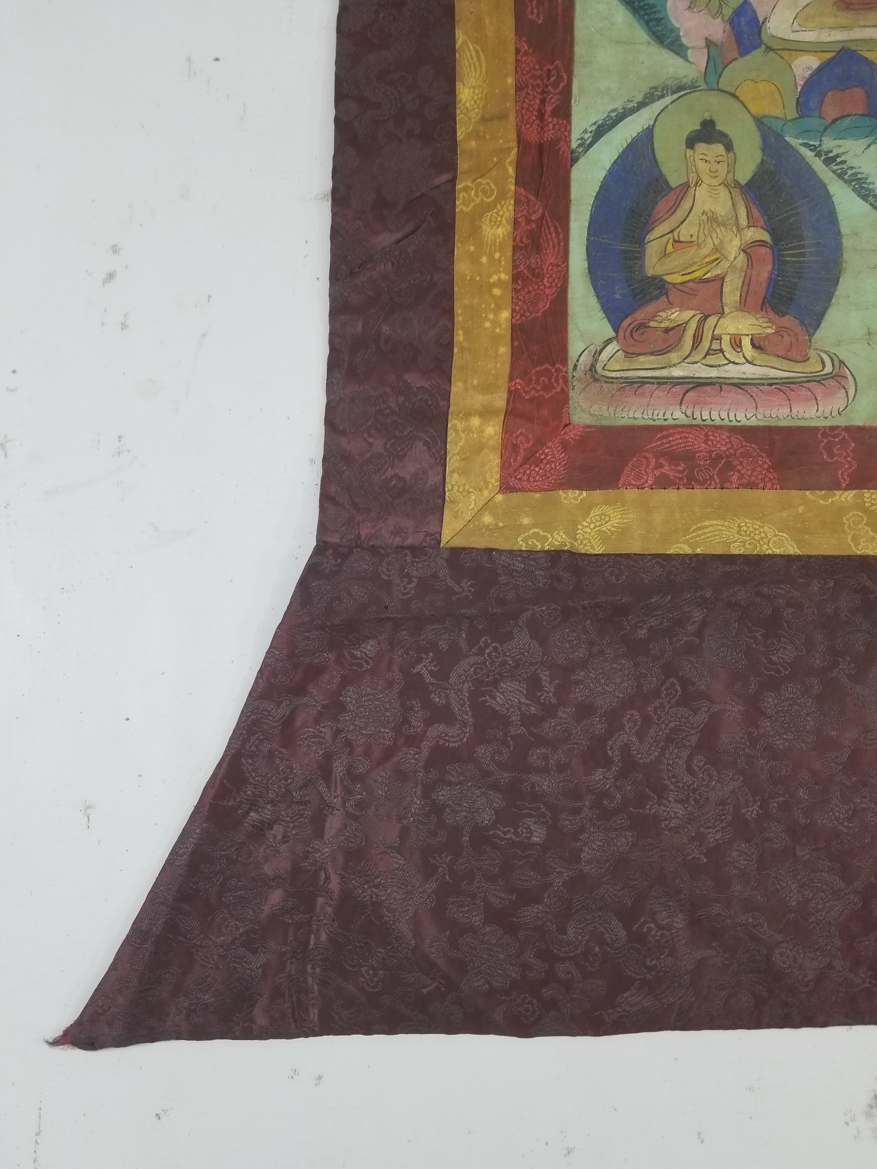 Vintage Tibetan Hand Painted Amitayus Thangka Wall Hanging 112x72cm