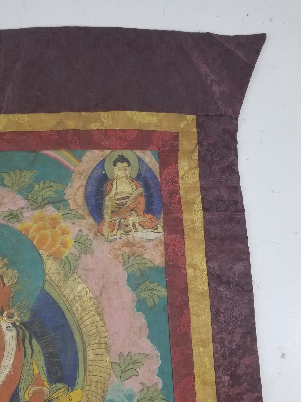 Vintage Tibetan Hand Painted Amitayus Thangka Wall Hanging 112x72cm