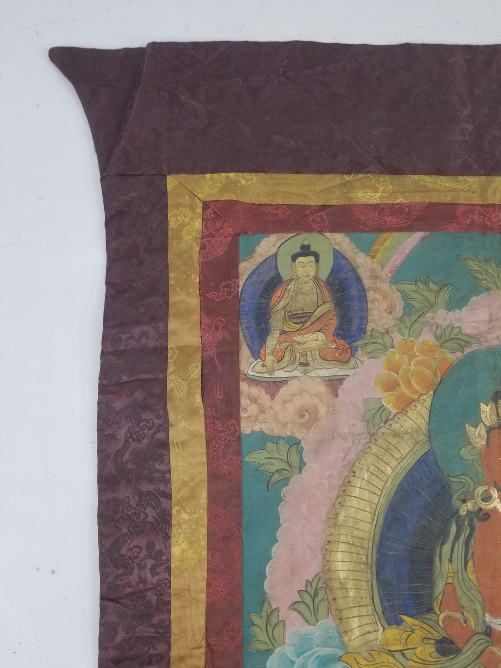 Vintage Tibetan Hand Painted Amitayus Thangka Wall Hanging 112x72cm