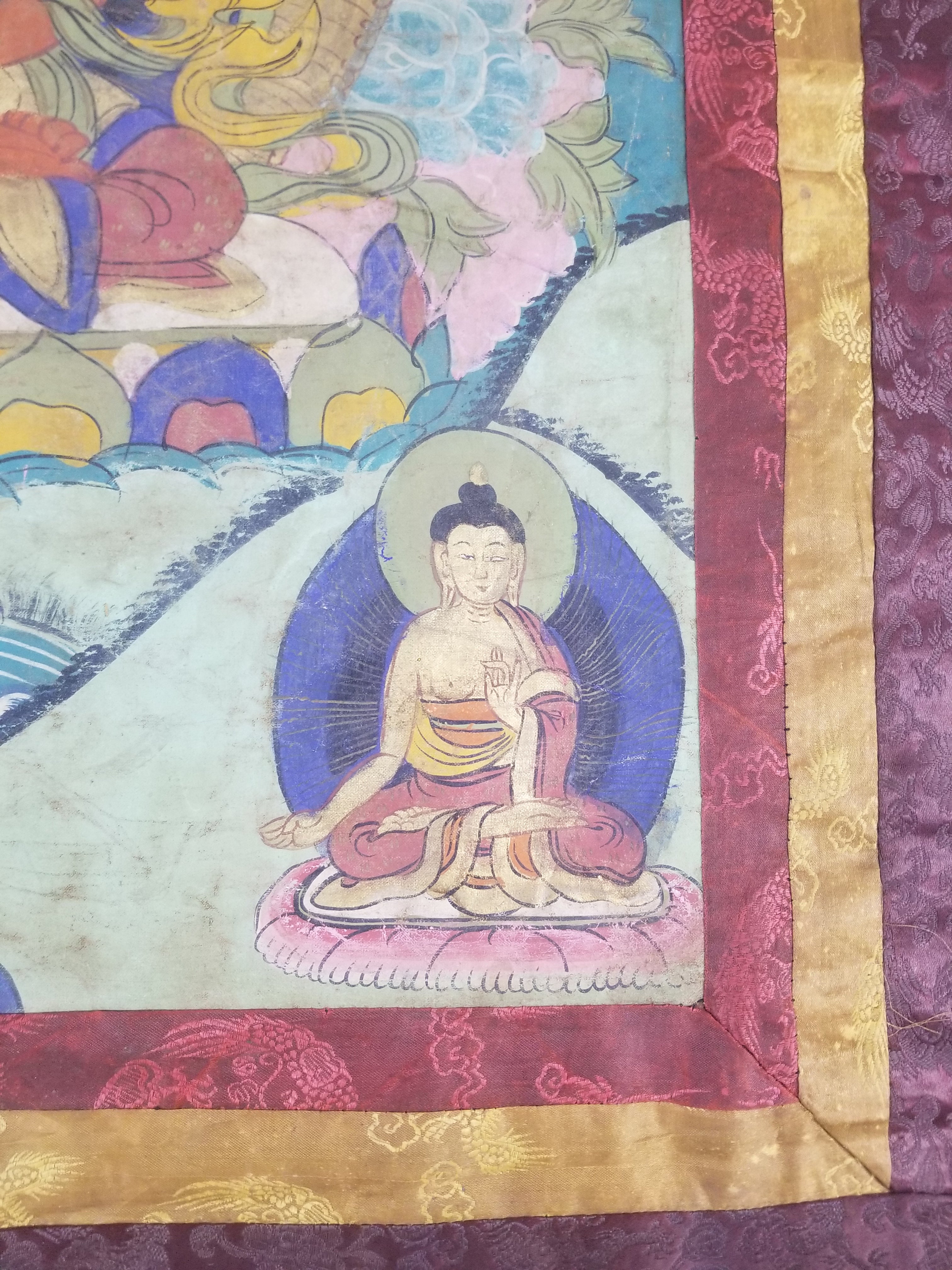 Vintage Tibetan Hand Painted Amitayus Thangka Wall Hanging 112x72cm