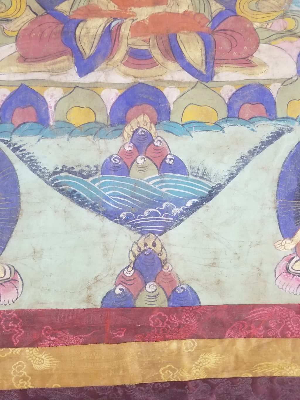 Vintage Tibetan Hand Painted Amitayus Thangka Wall Hanging 112x72cm