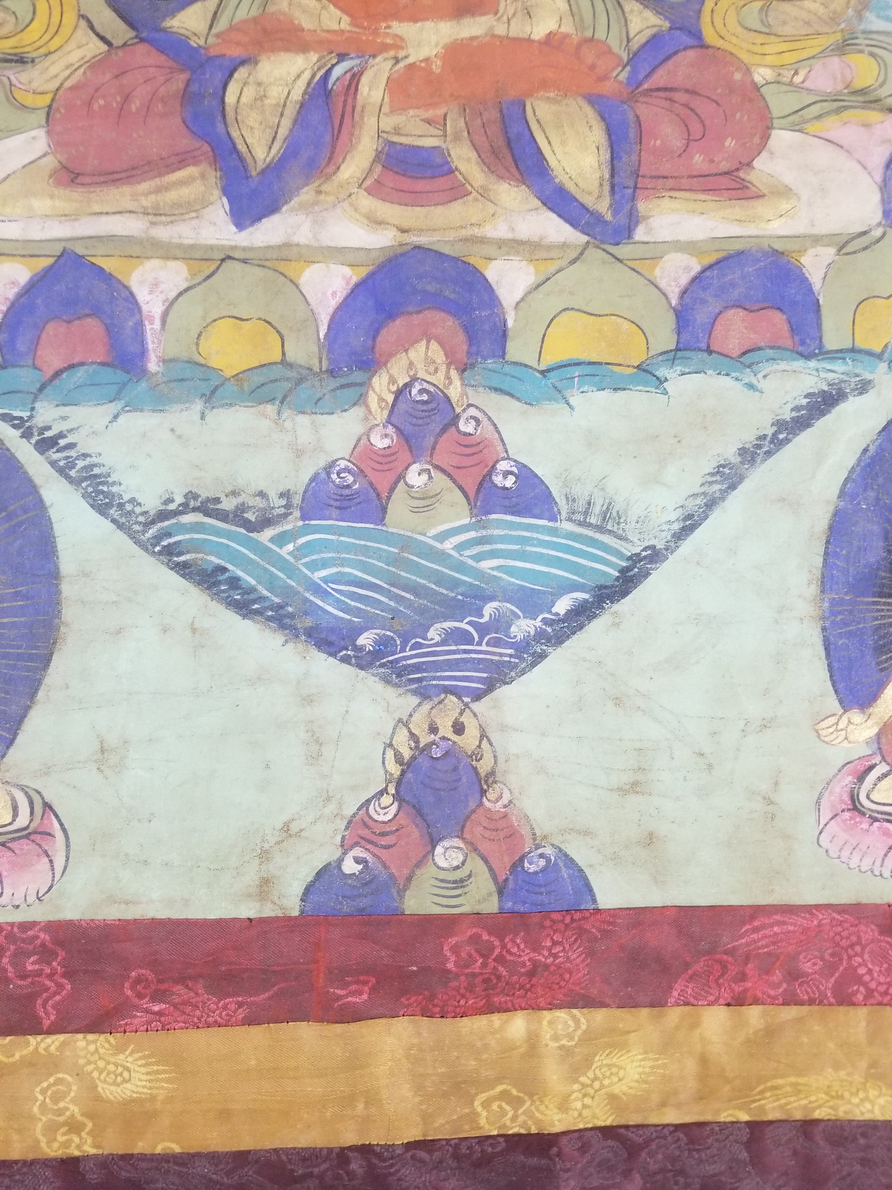 Vintage Tibetan Hand Painted Amitayus Thangka Wall Hanging 112x72cm