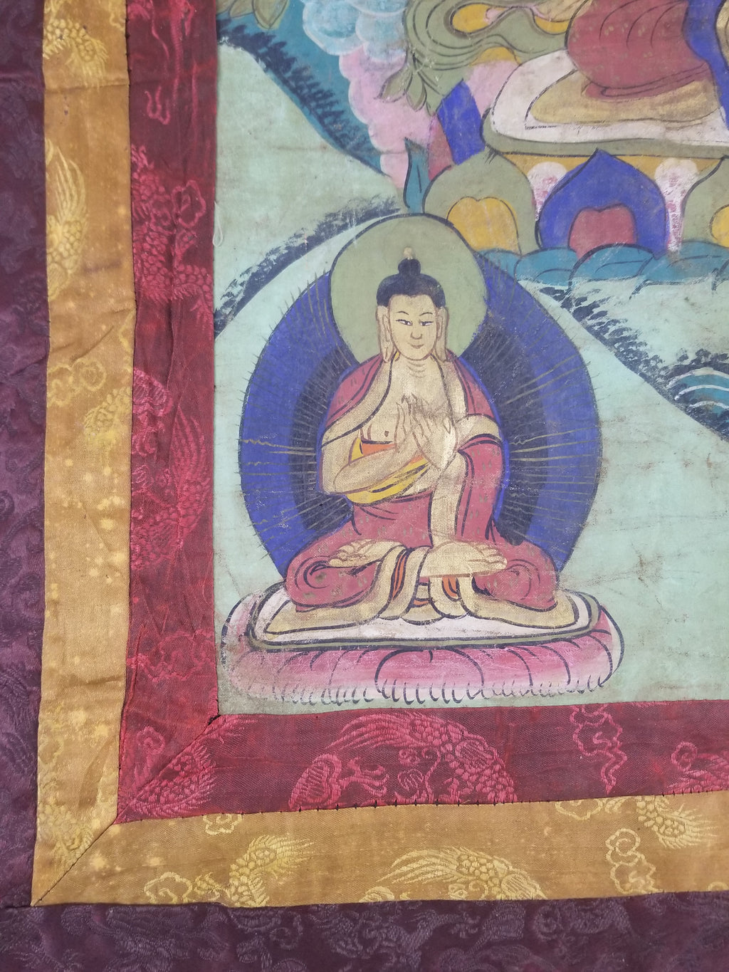 Vintage Tibetan Hand Painted Amitayus Thangka Wall Hanging 112x72cm