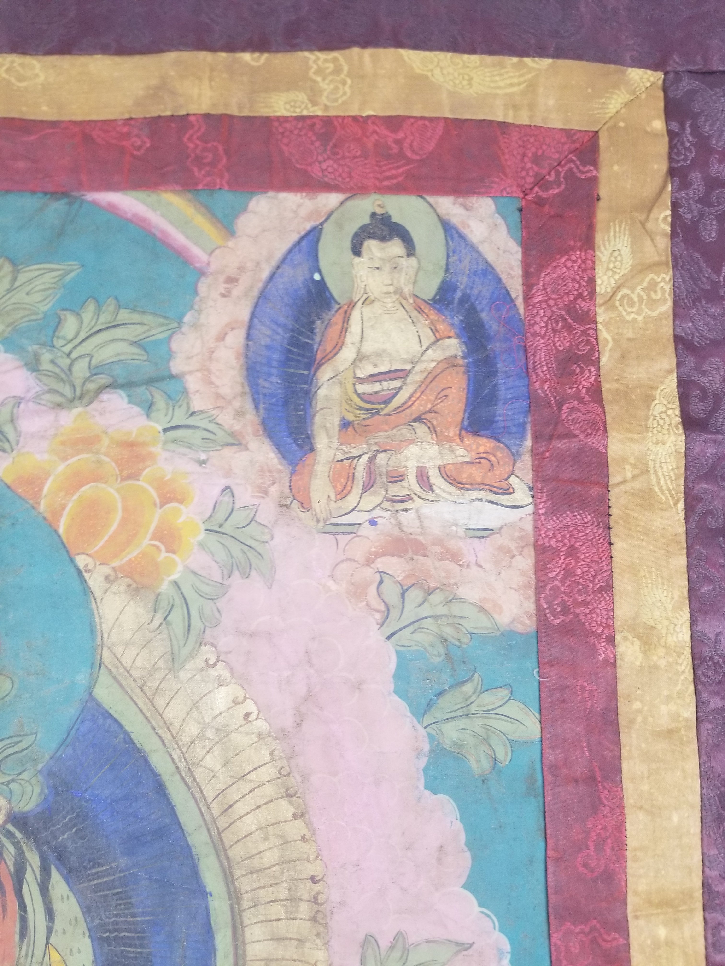 Vintage Tibetan Hand Painted Amitayus Thangka Wall Hanging 112x72cm
