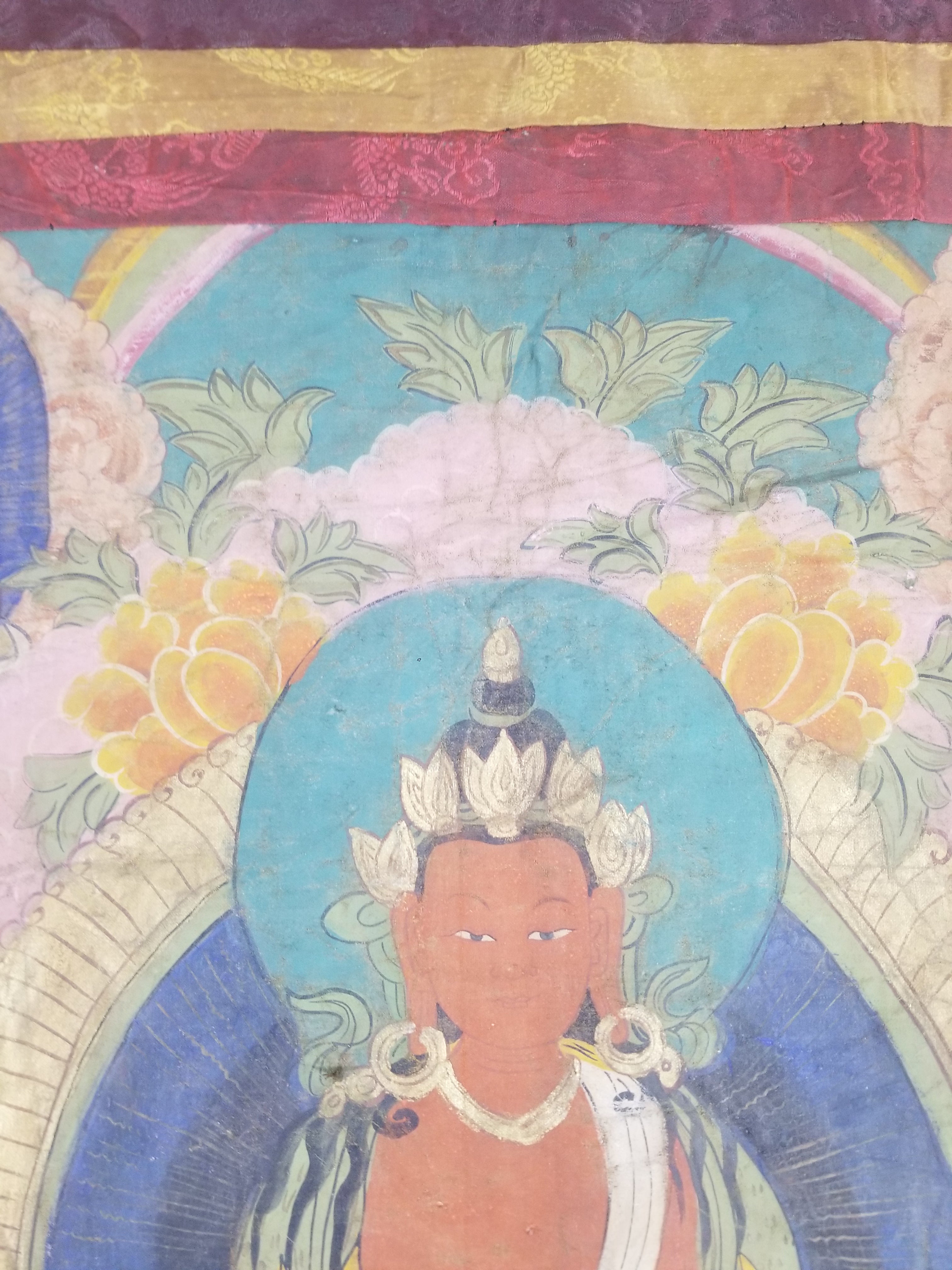 Vintage Tibetan Hand Painted Amitayus Thangka Wall Hanging 112x72cm