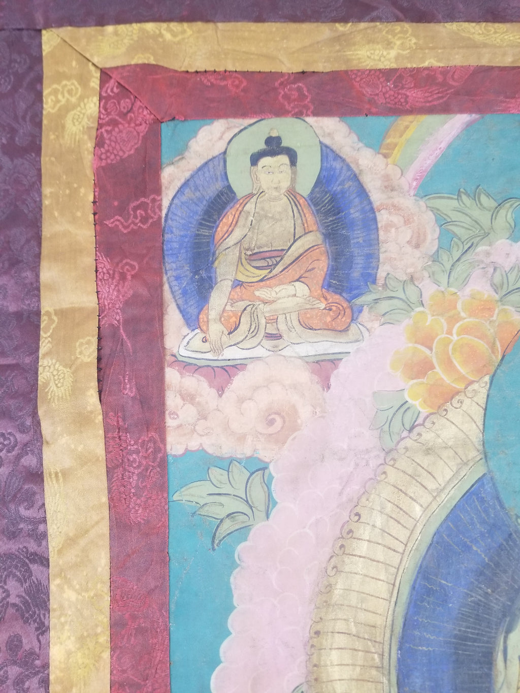 Vintage Tibetan Hand Painted Amitayus Thangka Wall Hanging 112x72cm