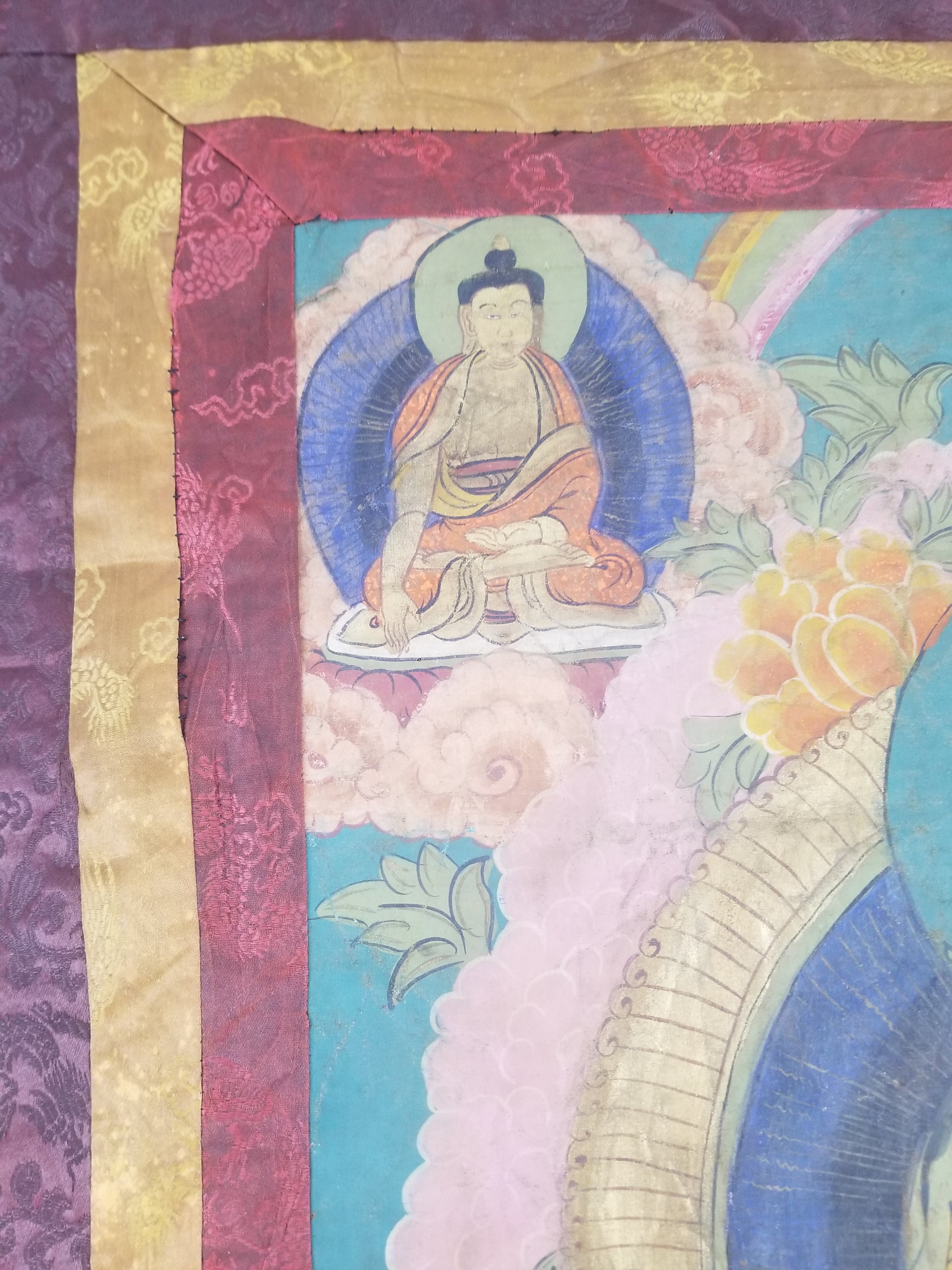 Vintage Tibetan Hand Painted Amitayus Thangka Wall Hanging 112x72cm