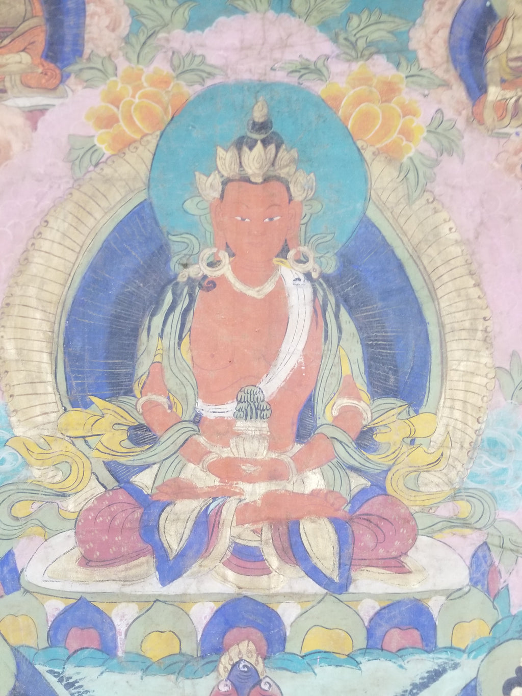 Vintage Tibetan Hand Painted Amitayus Thangka Wall Hanging 112x72cm