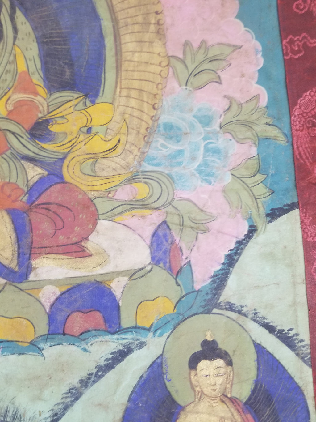 Vintage Tibetan Hand Painted Amitayus Thangka Wall Hanging 112x72cm