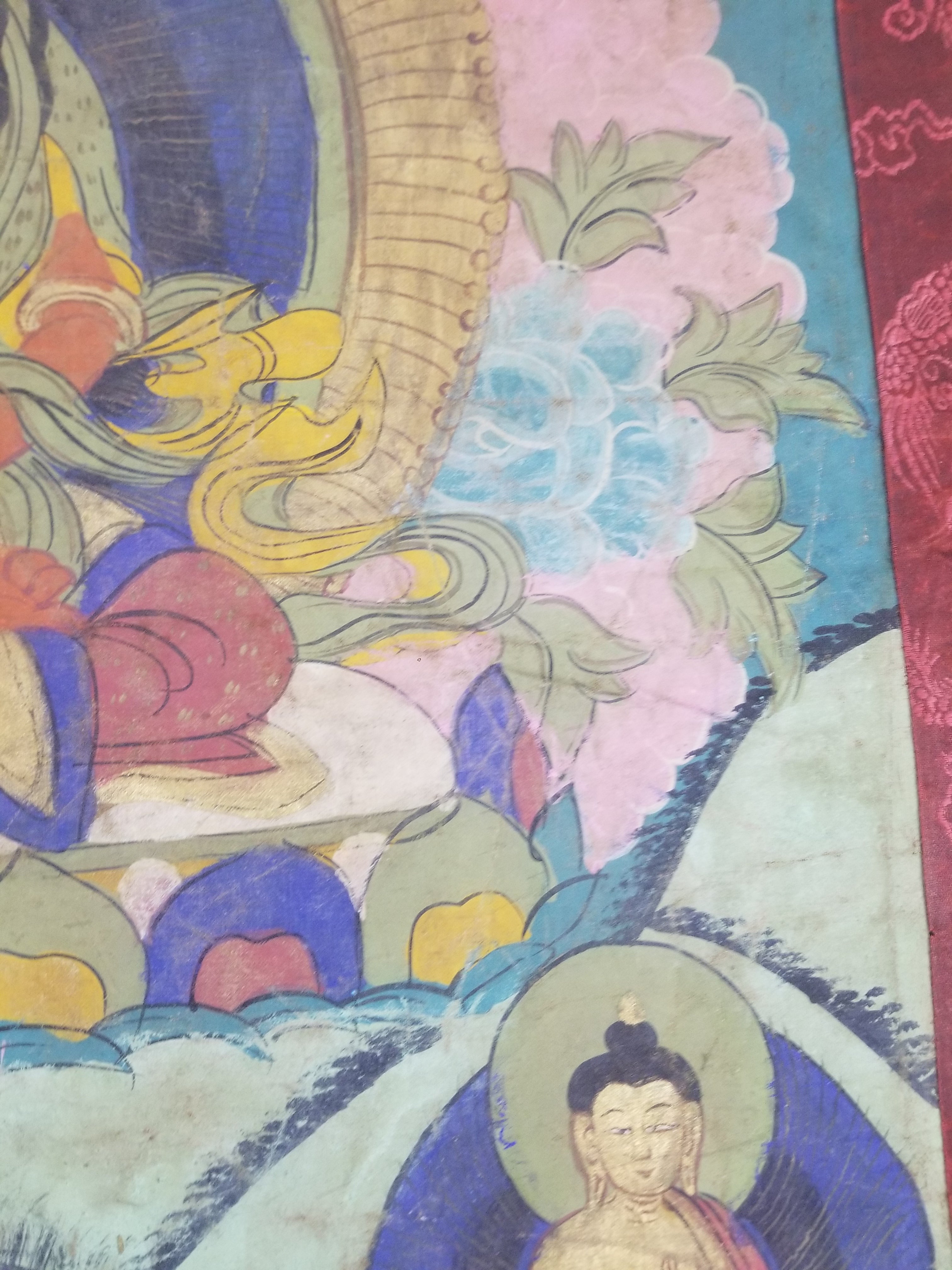 Vintage Tibetan Hand Painted Amitayus Thangka Wall Hanging 112x72cm